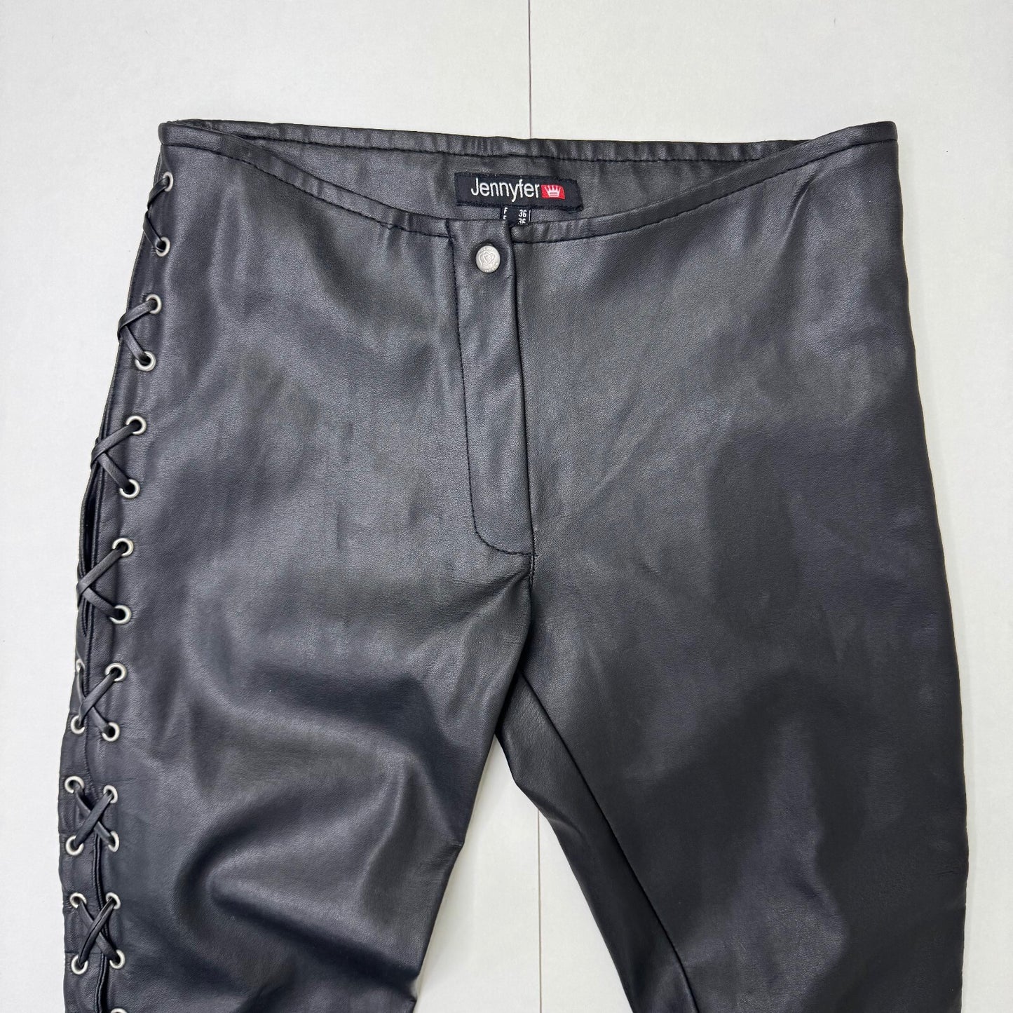 Y2K vintage Jennyfer faux leather bootcut trousers low rise lace up eyelet 90s