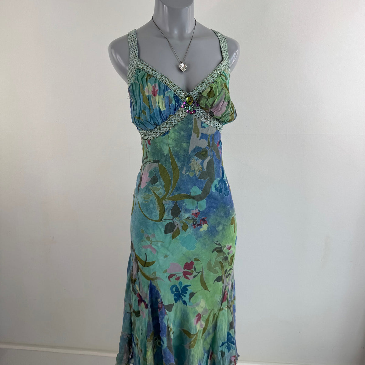 Y2K vintage Per Una maxi dress fairy floral beaded a line beaded rhinestone gems