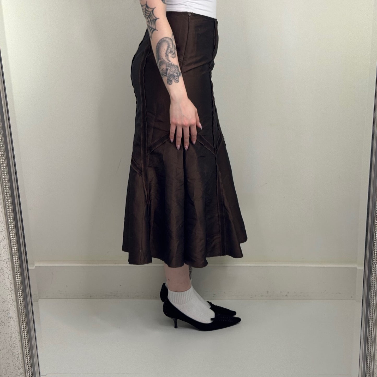 Y2K vintage Per Una midi skirt a line shiny stitch flowy boho