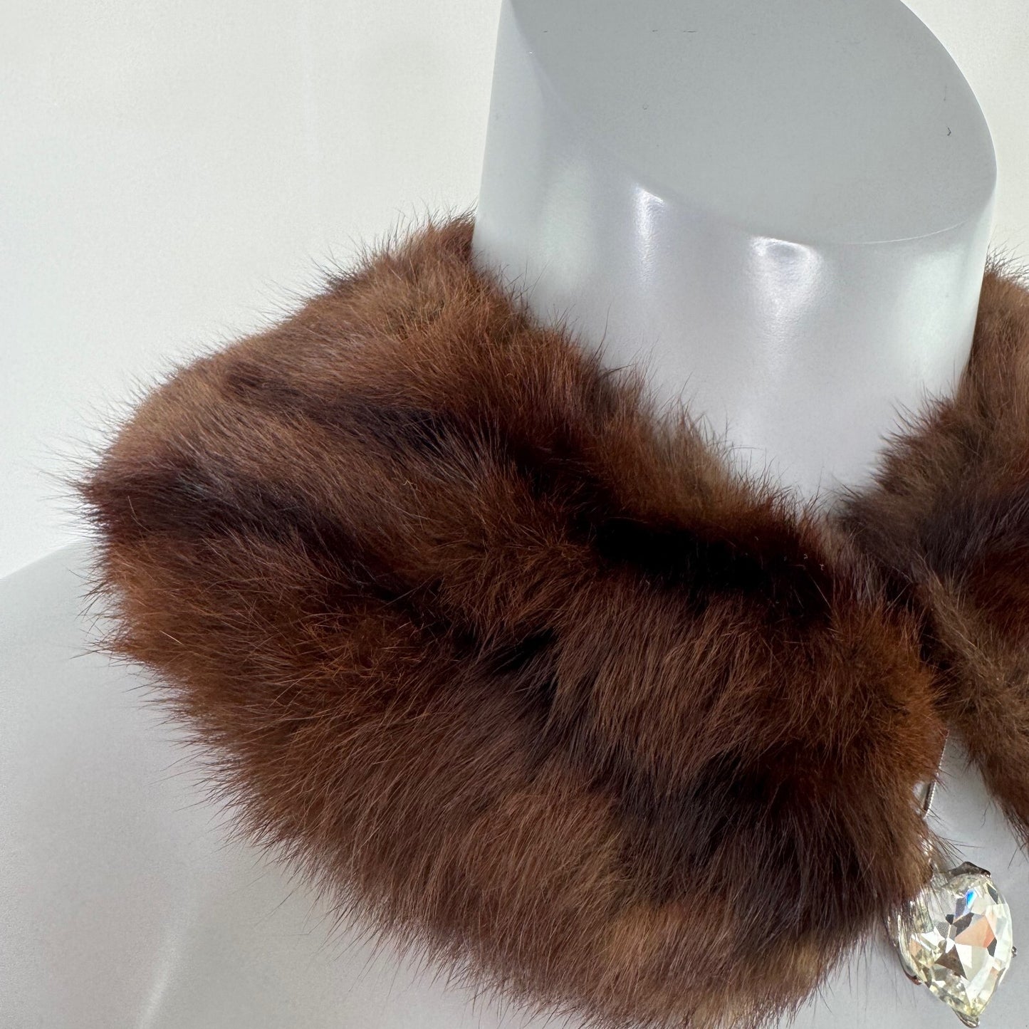 Vintage genuine fur collar trim scarf brown stripe