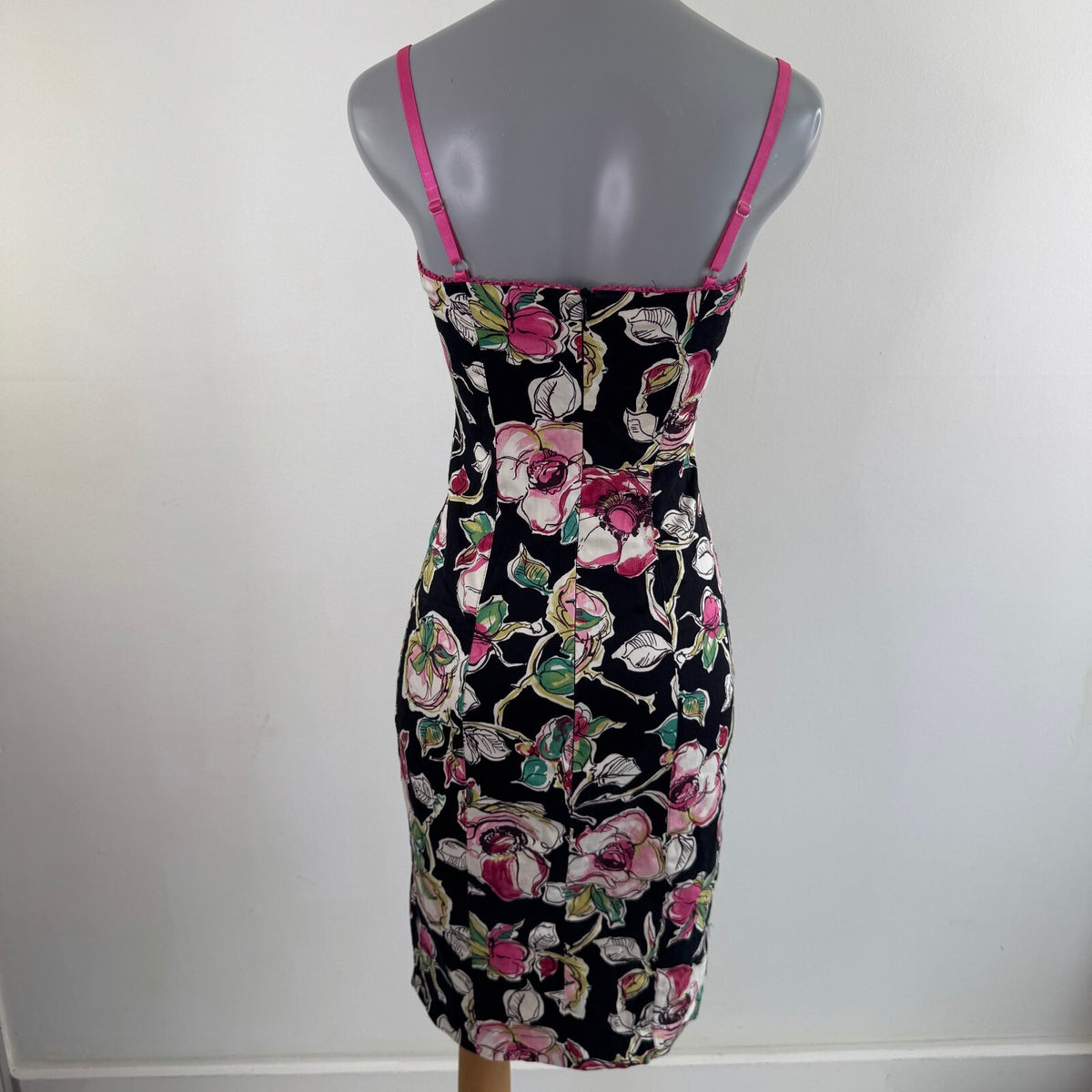 Y2K vintage midi dress floral rose pattern fitted bodycon lace up bust coquette