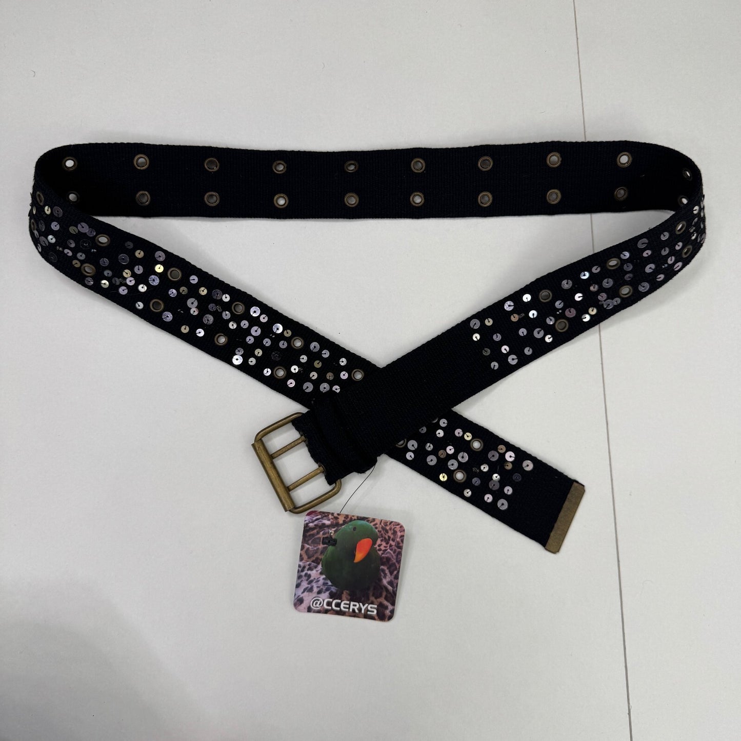 Y2K vintage belt canvas sequin grommet embellished