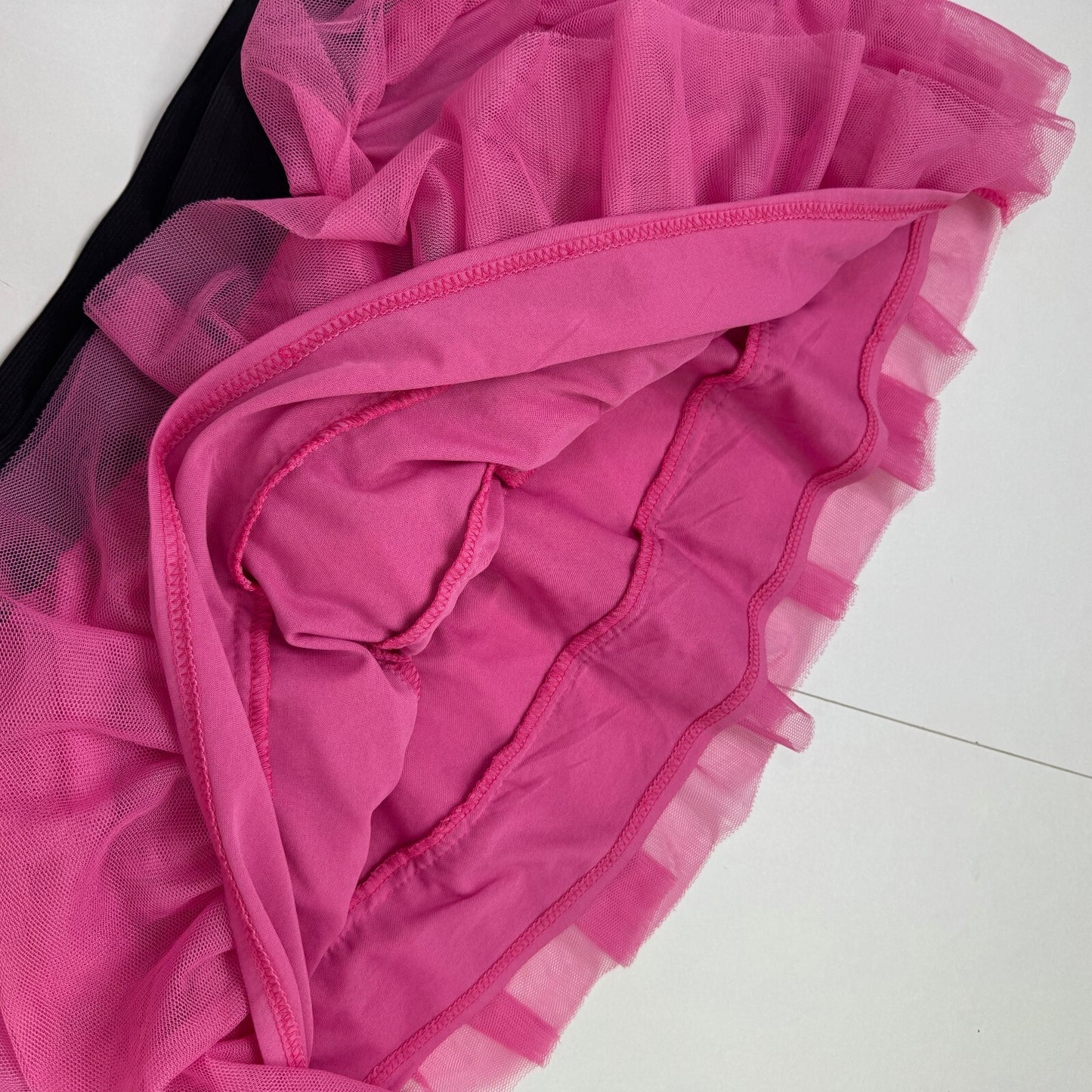 Y2K vintage mini skirt mesh tutu frilly rara tiered pink black ruffle