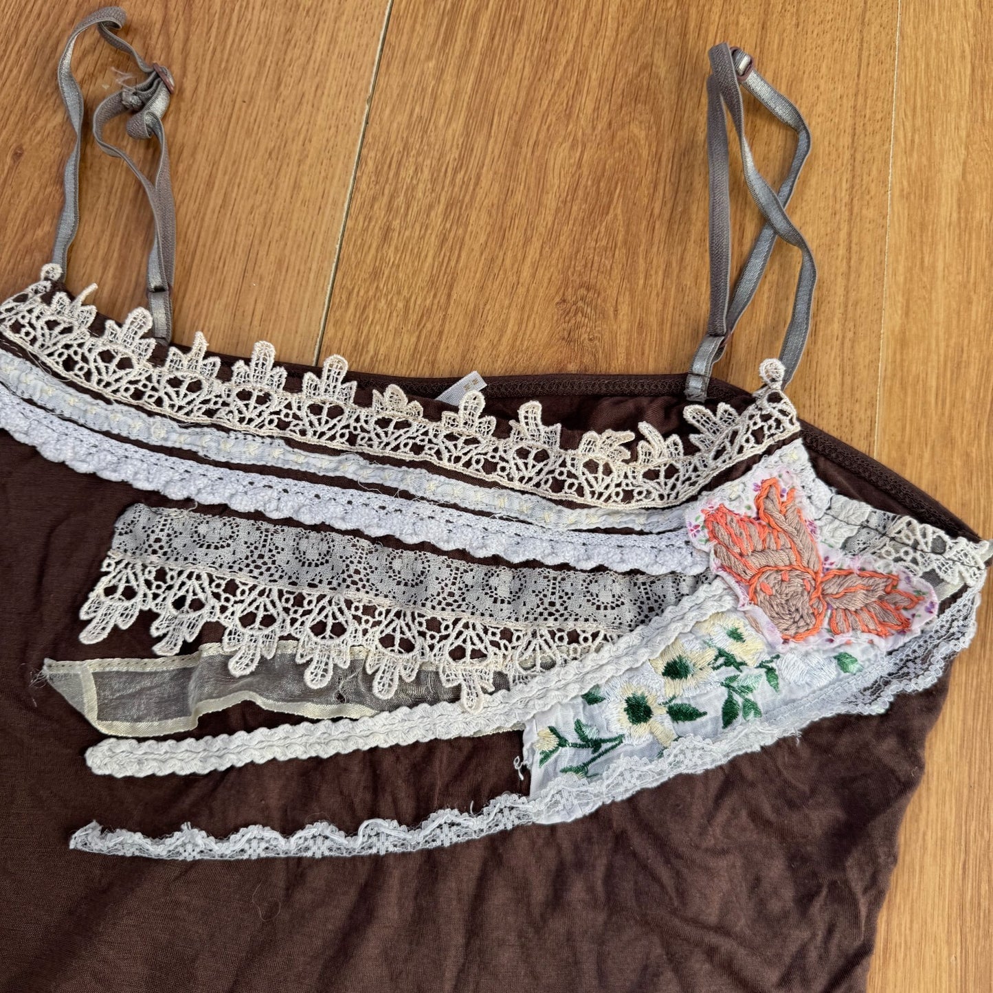 Free People cami top boho lace trim embroidered tank fairy