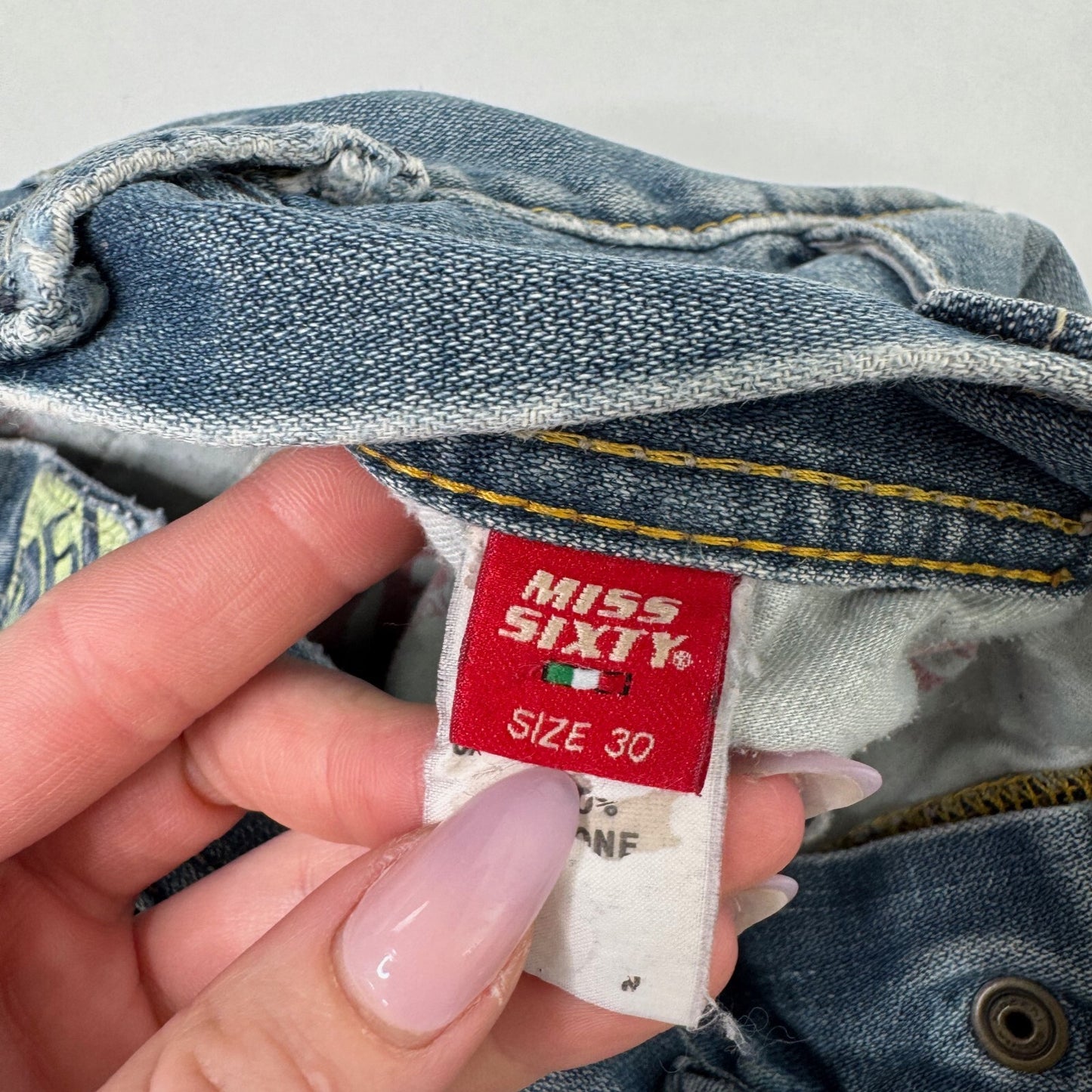 Y2K vintage Miss Sixty bootcut denim jeans low rise distressed baggy fit