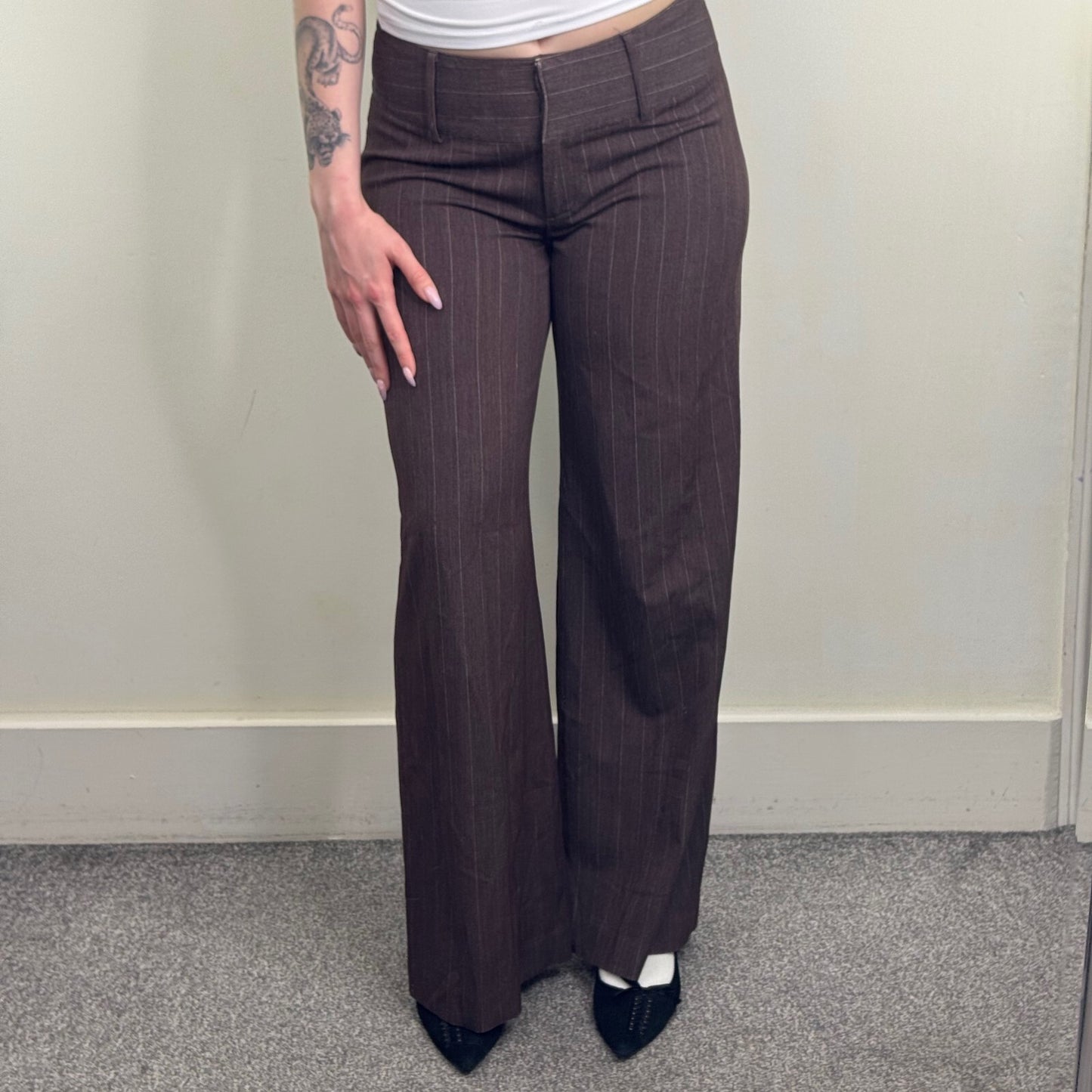Y2K vintage tailored bootcut trousers pinstripe formal office mid rise wide leg