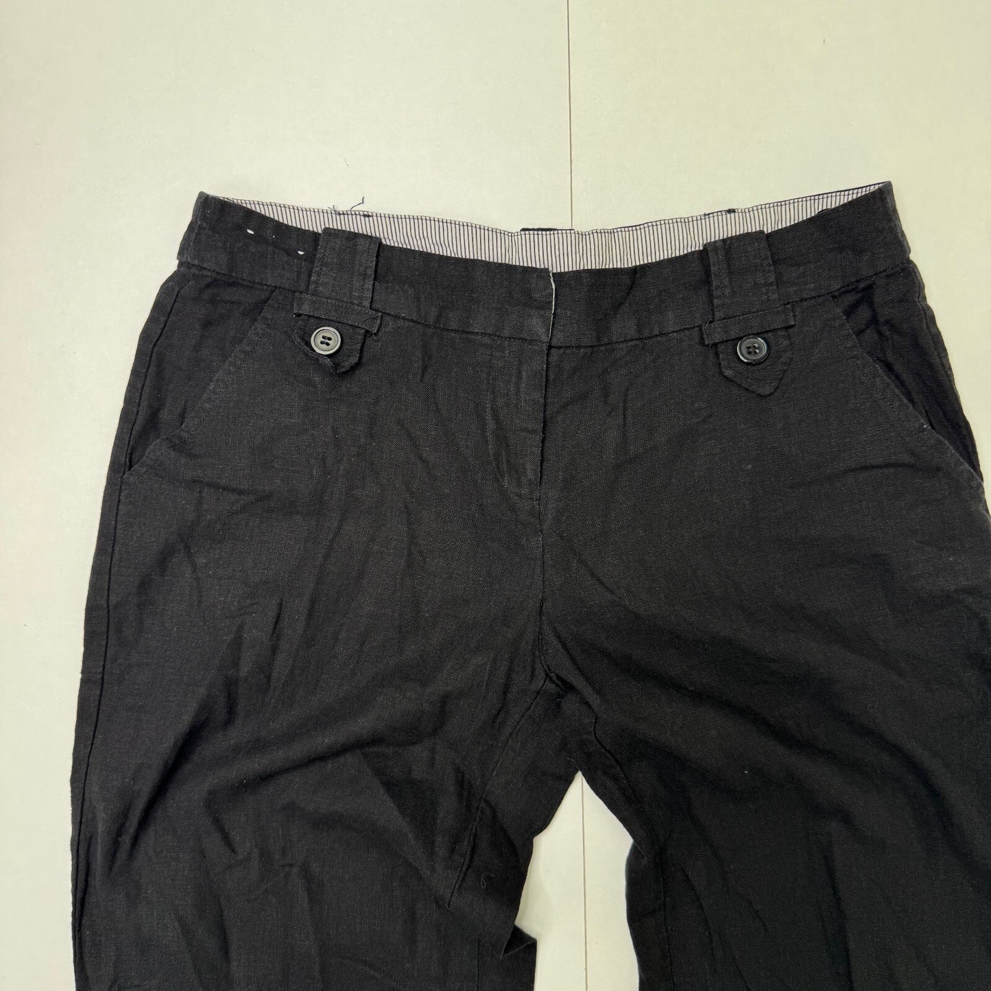 Y2K vintage linen blend tailored trousers formal office buttons wide leg summer