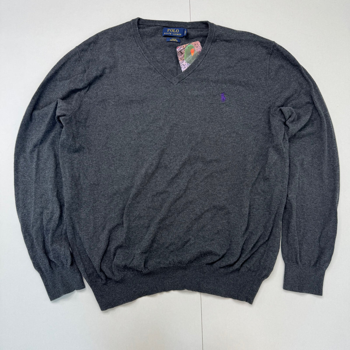 Polo Ralph Lauren jumper fine knit dark grey purple logo 100% pima cotton