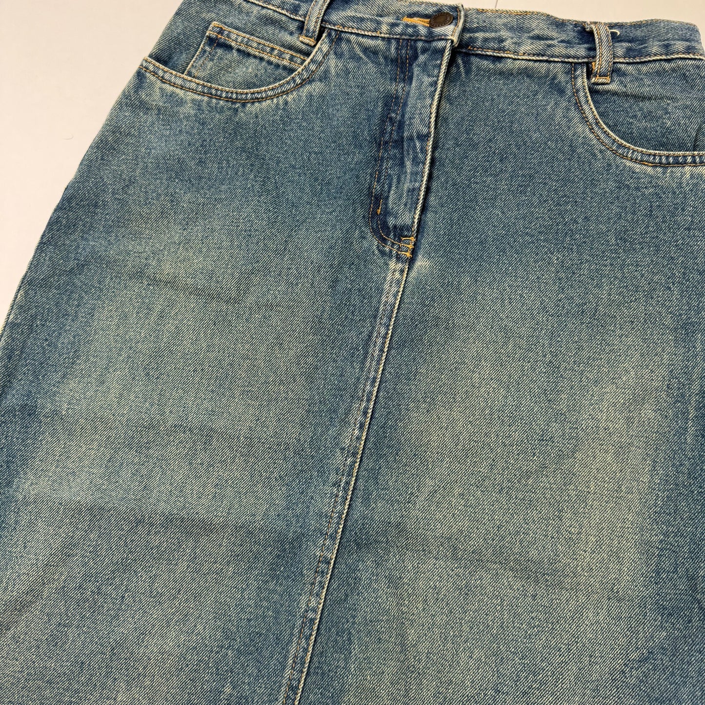 Y2K vintage midi skirt faded denim dirty blue wash