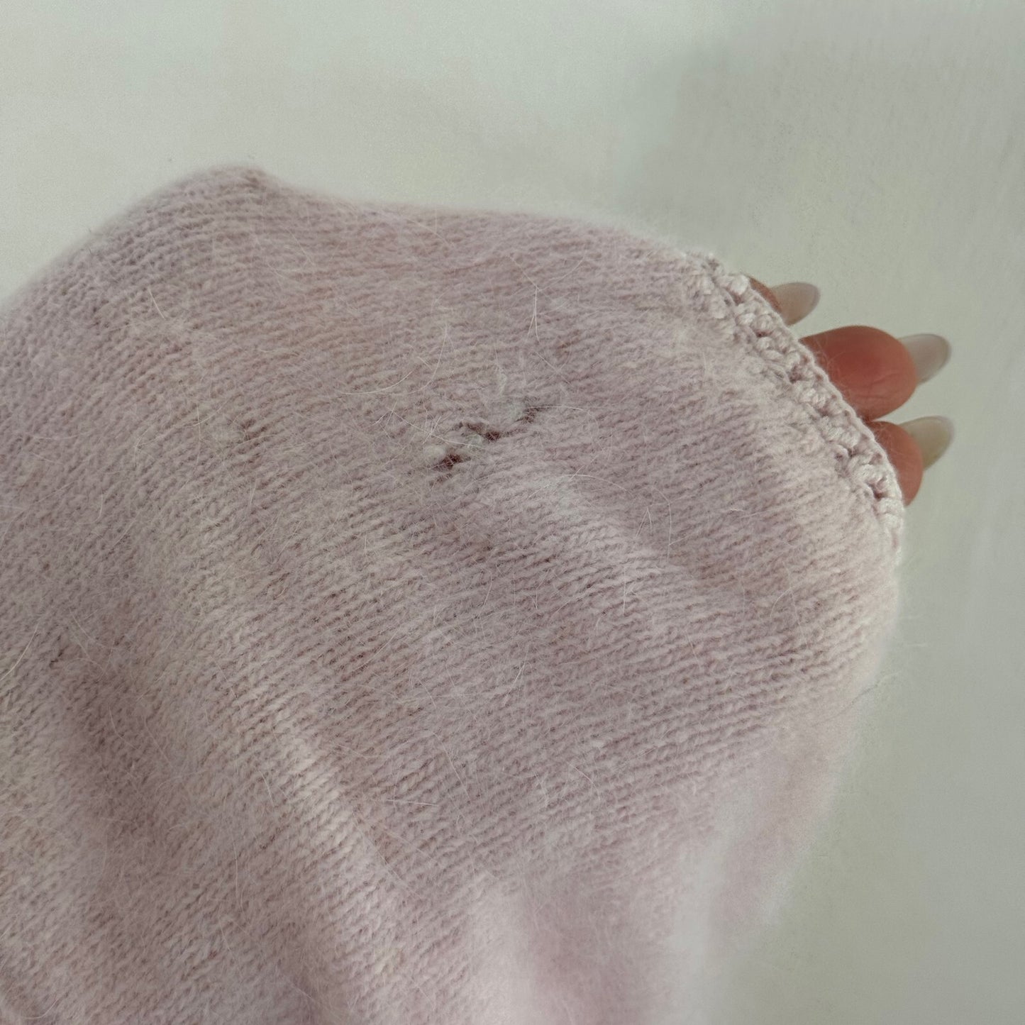 Y2K vintage angora blend short sleeve top button up crop baby pink knit
