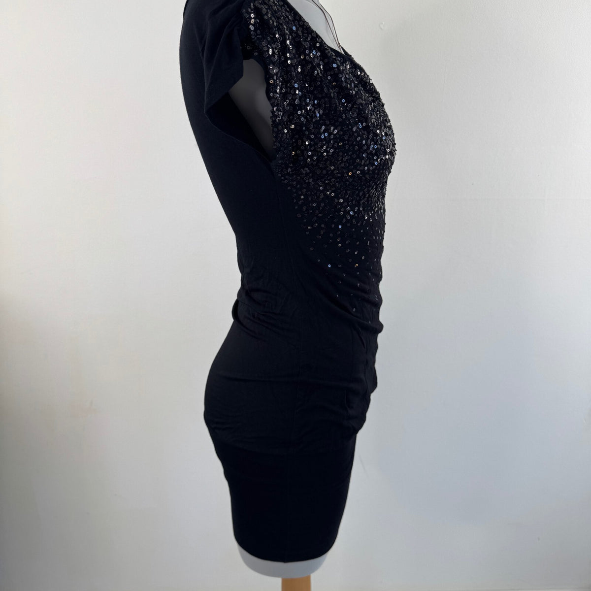 Y2K vintage Jane Norman mini dress sequin peplum ruched slouchy fitted