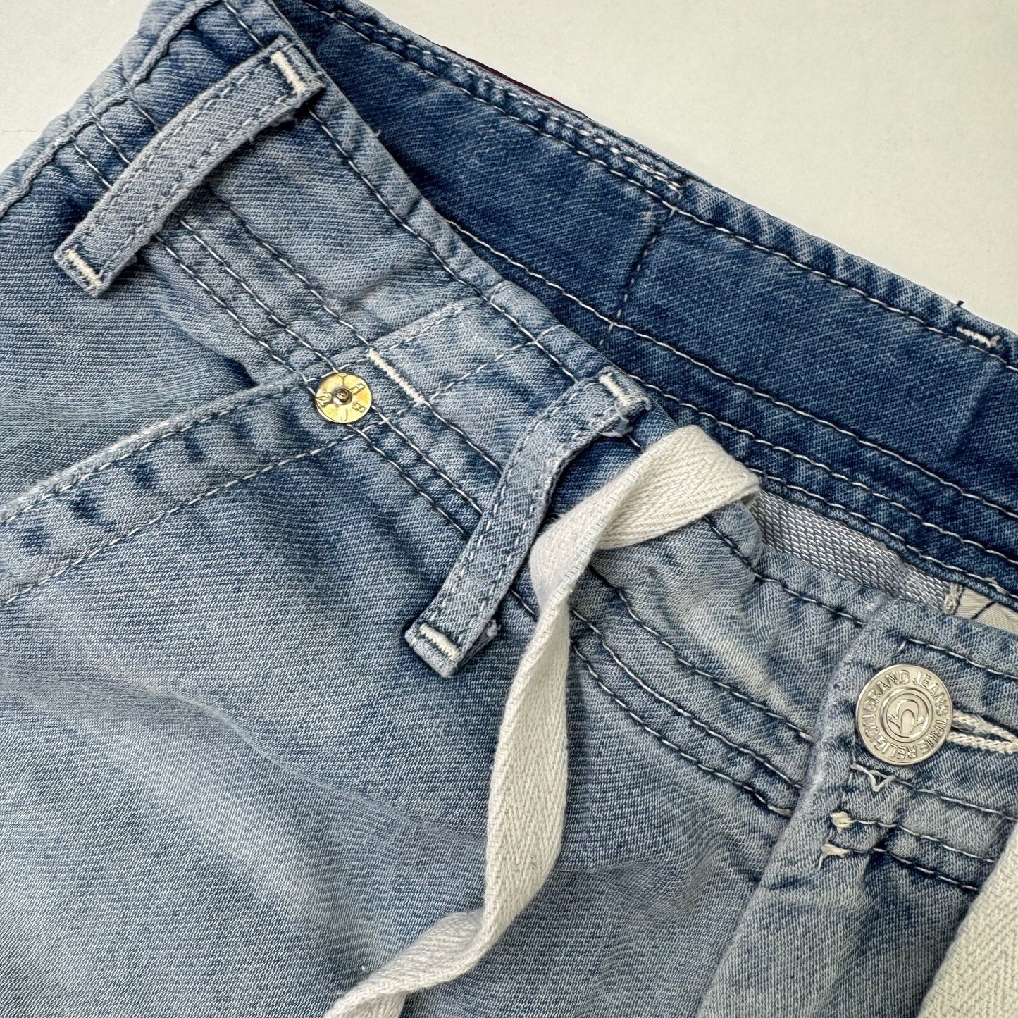 Y2K vintage True Religion denim joggers tracksuit bottoms drawstring light blue
