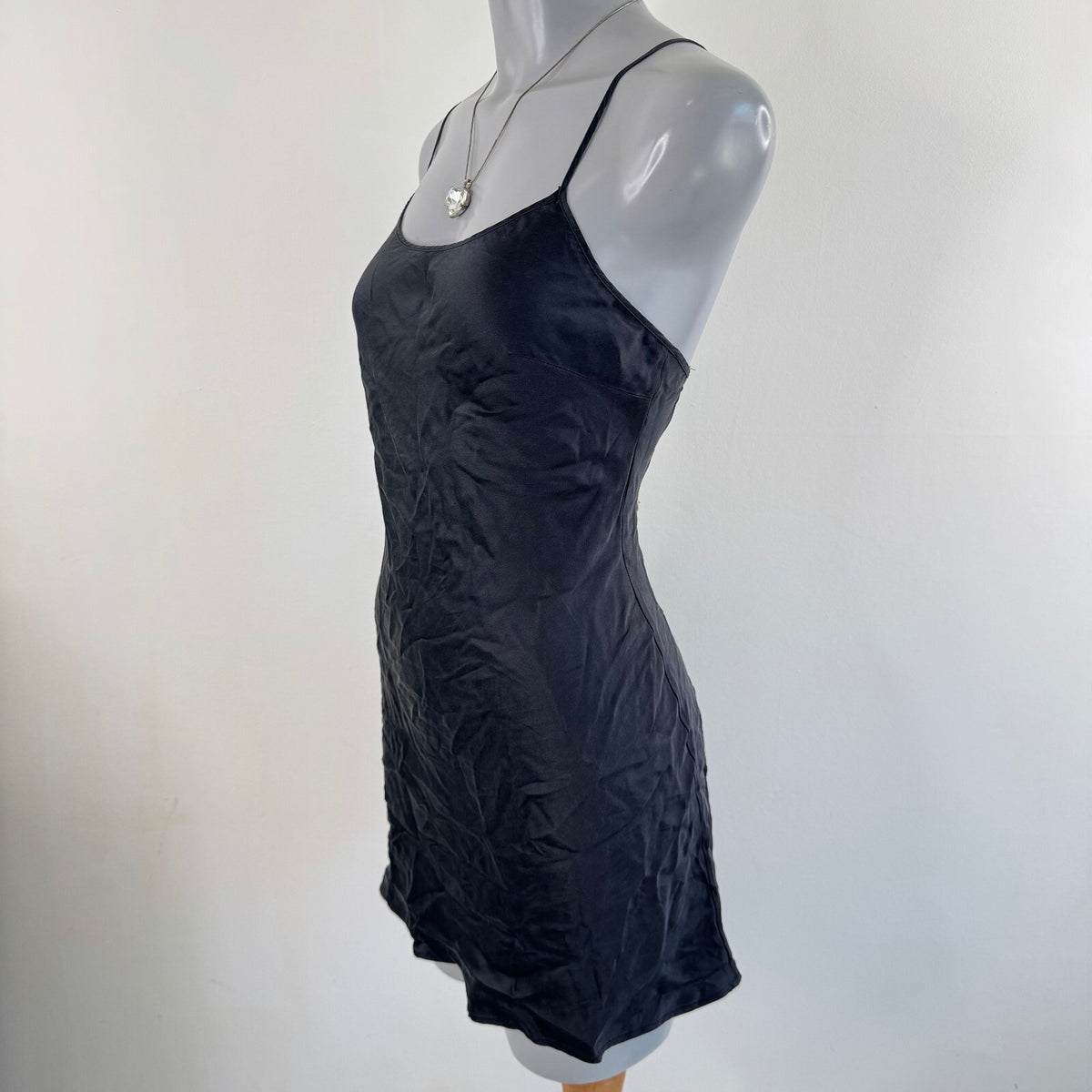 Marjolaine vintage 100% silk mini dress heart shells lace up open back slip