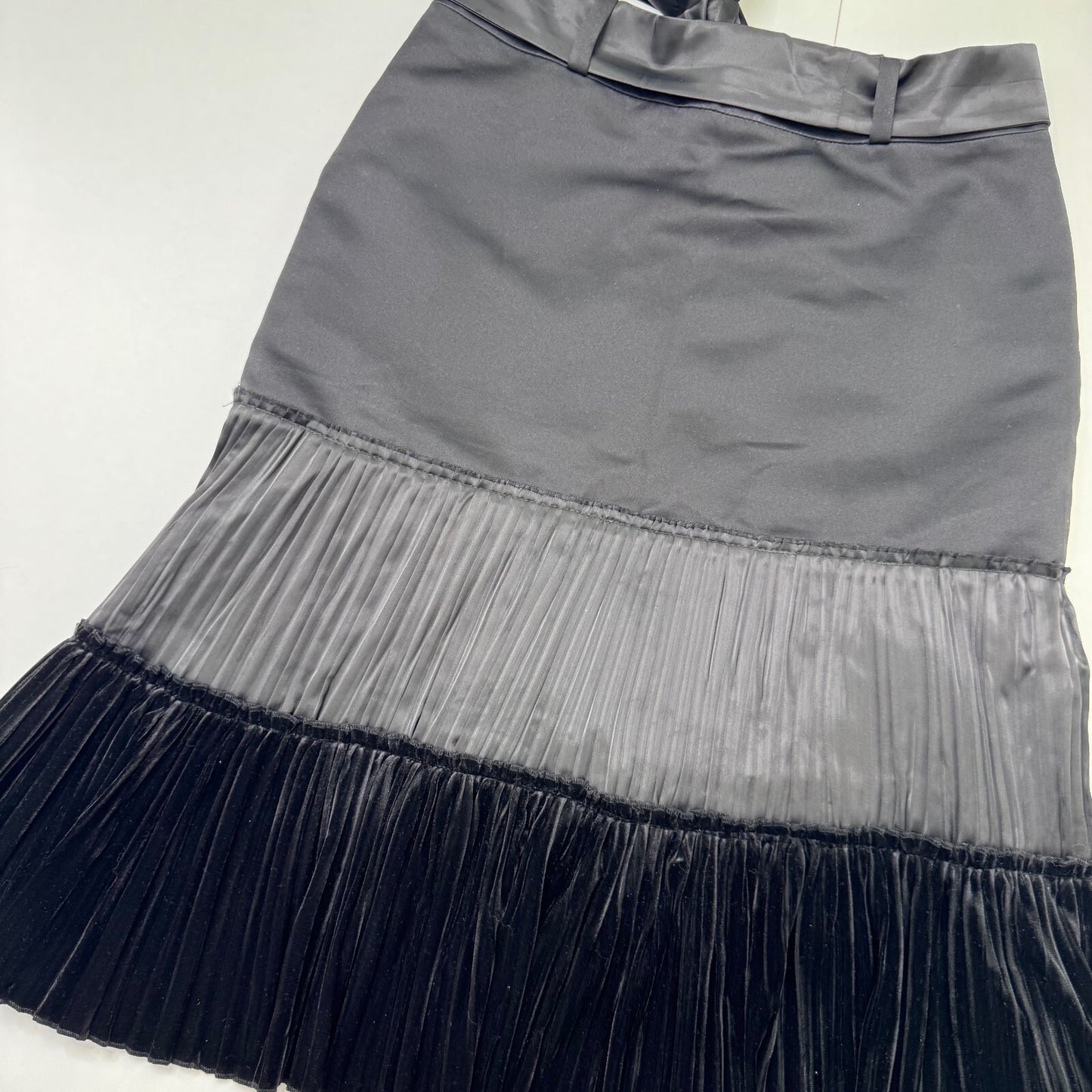 Y2K vintage midi skirt pleated satin bow layered pattern bow floral embroidered