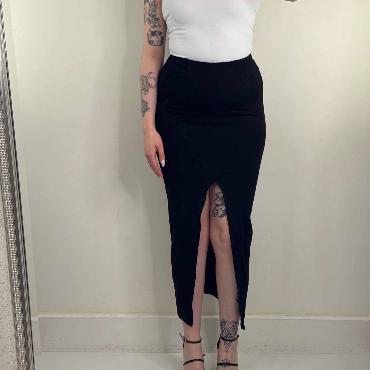 Karen Millen maxi skirt fitted bodycon full zip up black