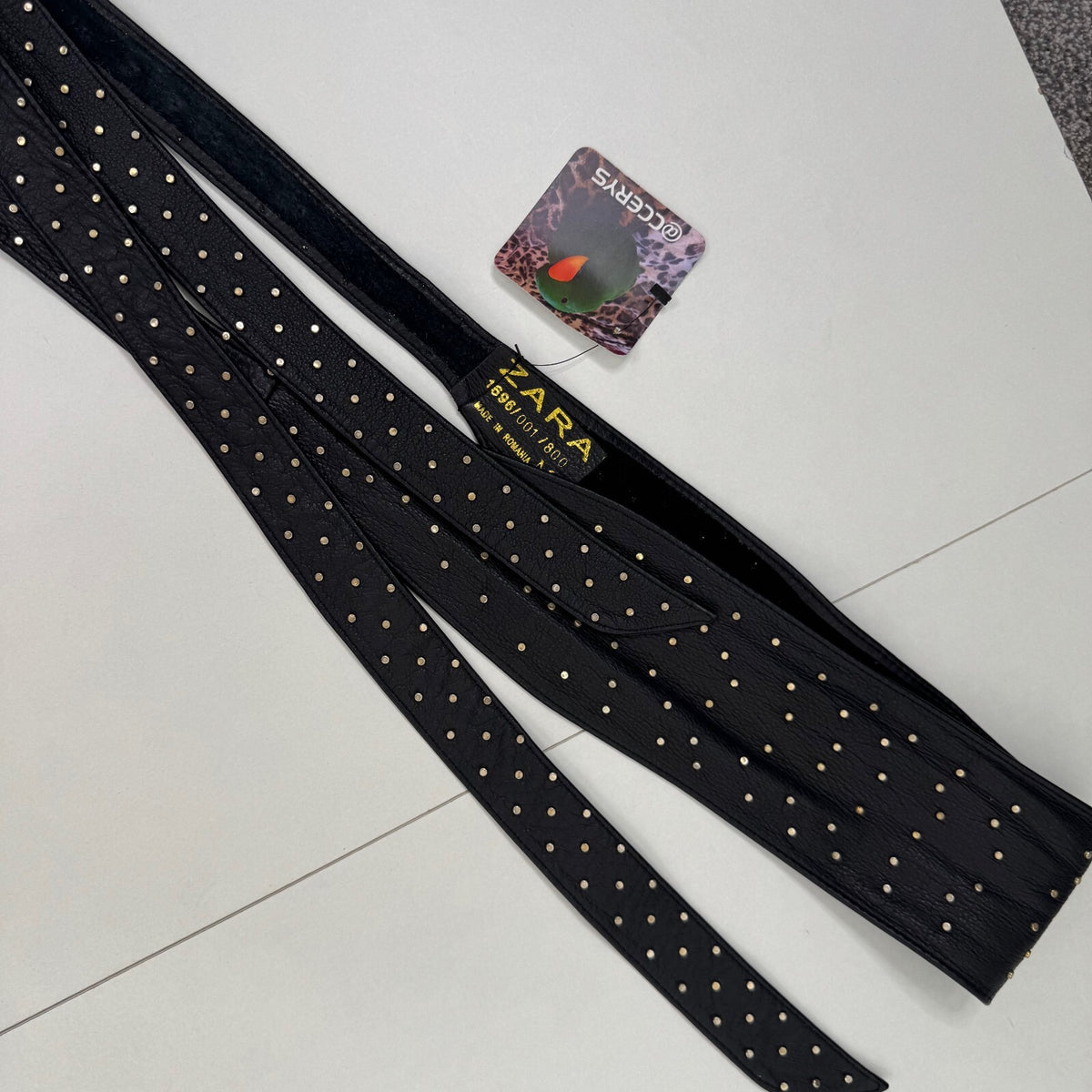 Vintage genuine leather belt studded adjustable chunky oversized tie side