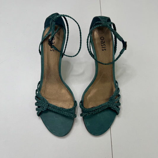 Y2K vintage genuine leather high heel strappy braided woven turquoise ankle