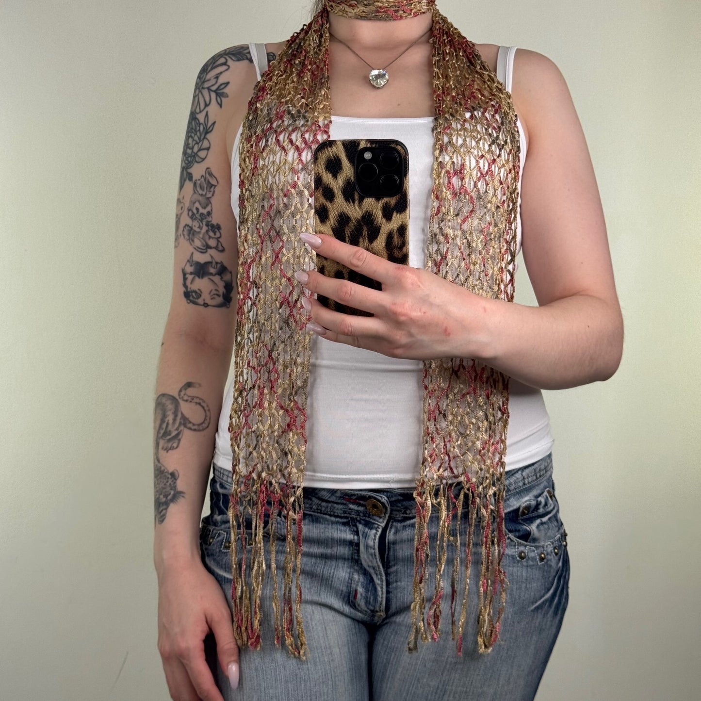 Y2K vintage scarf sheer glitter fringe multi coloured skinny thin ombre