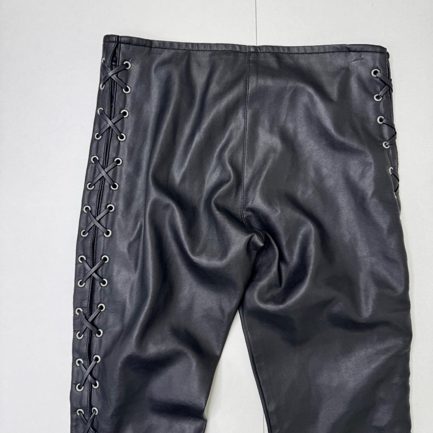 Y2K vintage Jennyfer faux leather bootcut trousers low rise lace up eyelet 90s