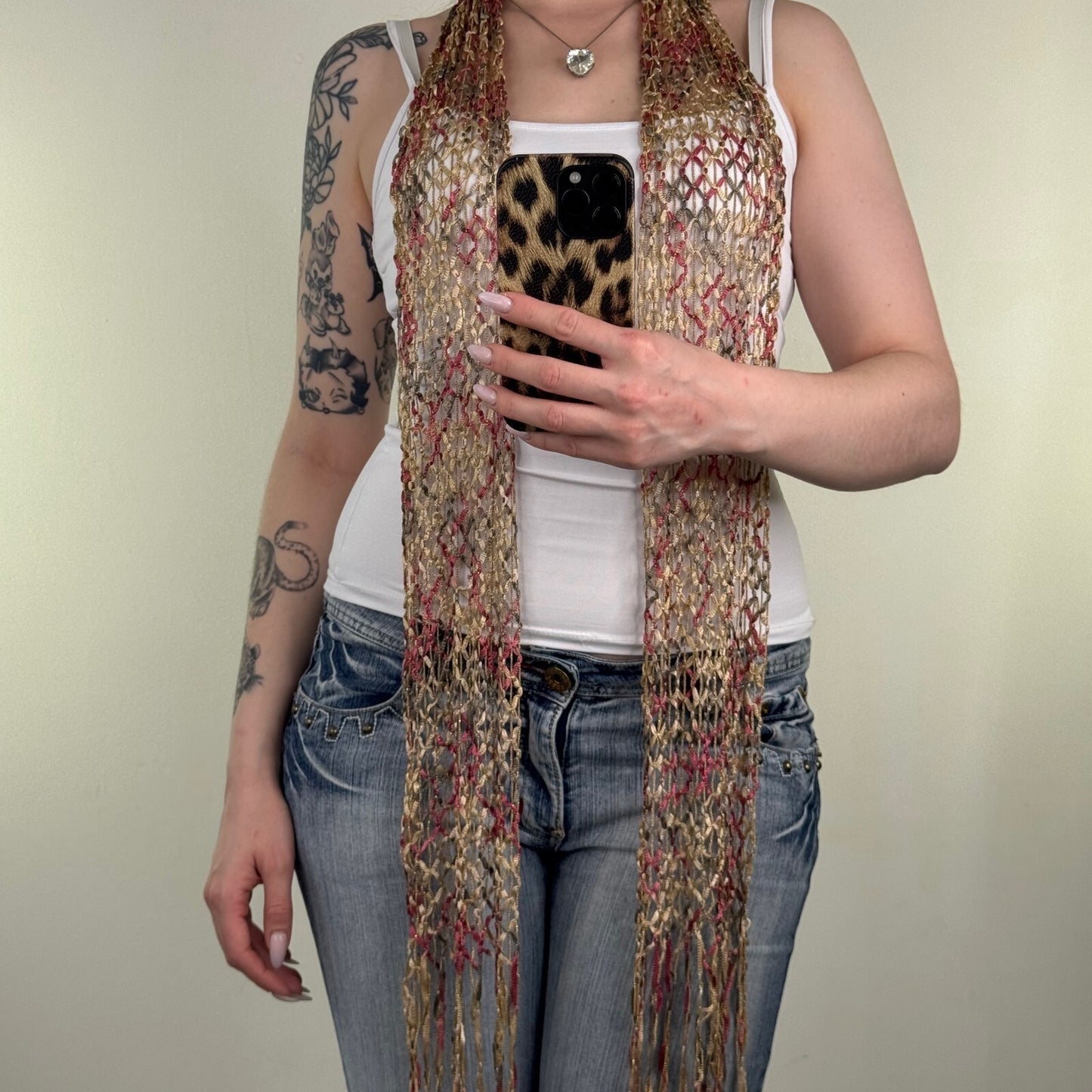 Y2K vintage scarf sheer glitter fringe multi coloured skinny thin ombre