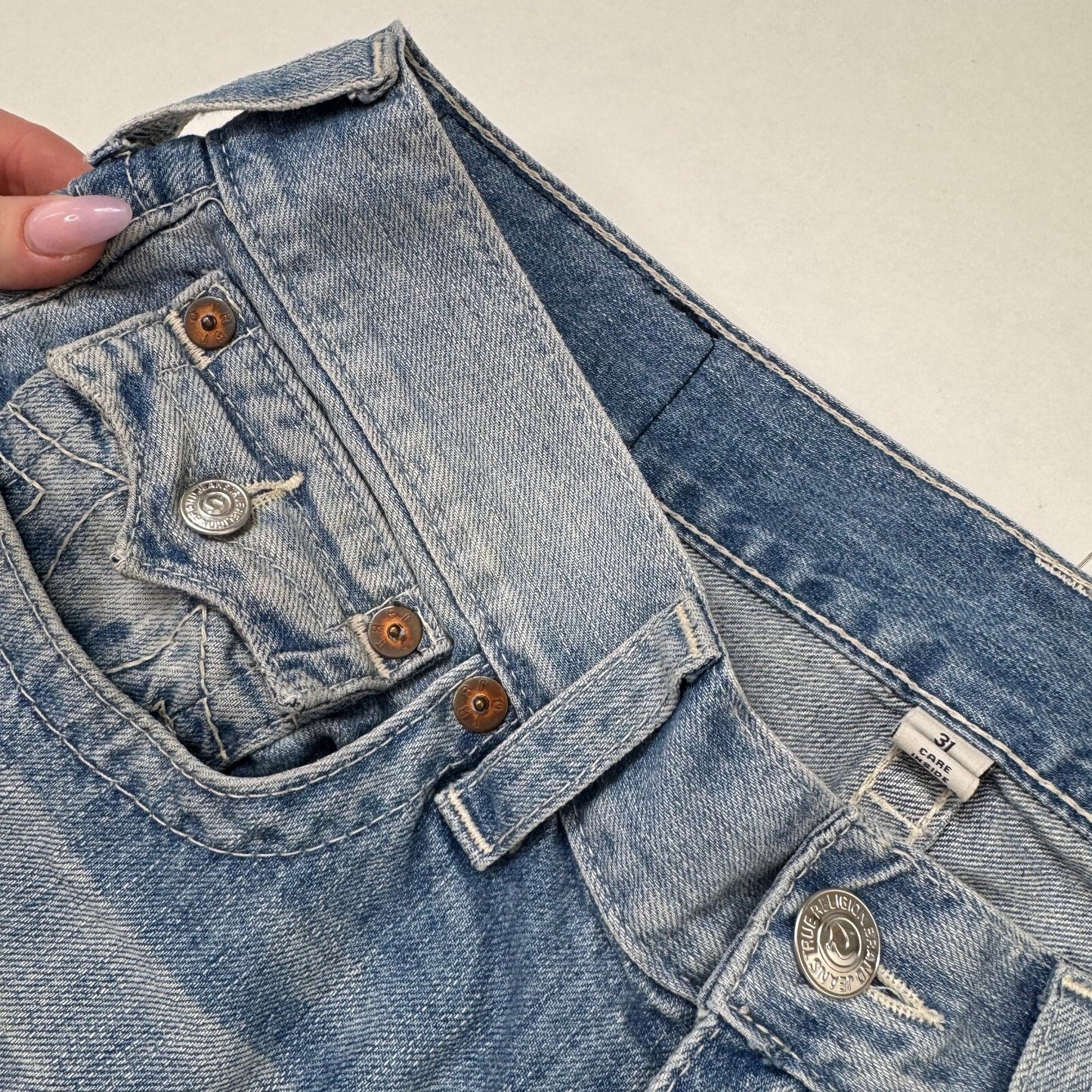 Y2K vintage True Religion capri jeans denim cropped light blue turned hem
