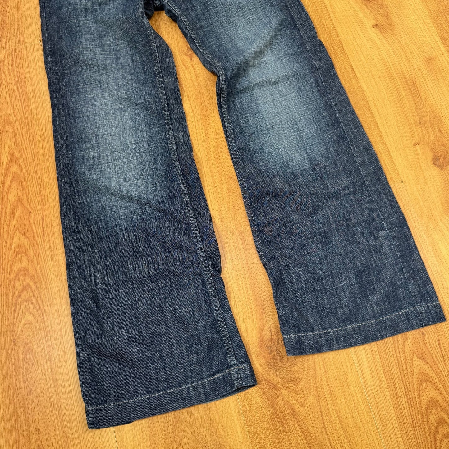 Y2K vintage bootcut denim jeans low rise faded dark blue wash cargo baggy fit