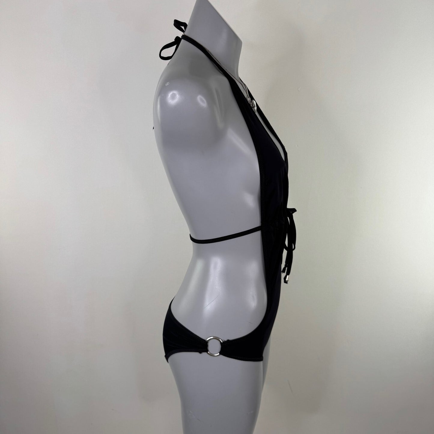 Y2K vintage monokini low rise cut out swimsuit halter neck o ring string bow