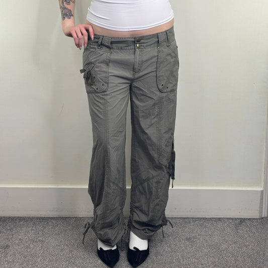 Y2K vintage cargo trousers pants utility baggy ruched bow pockets baggy khaki