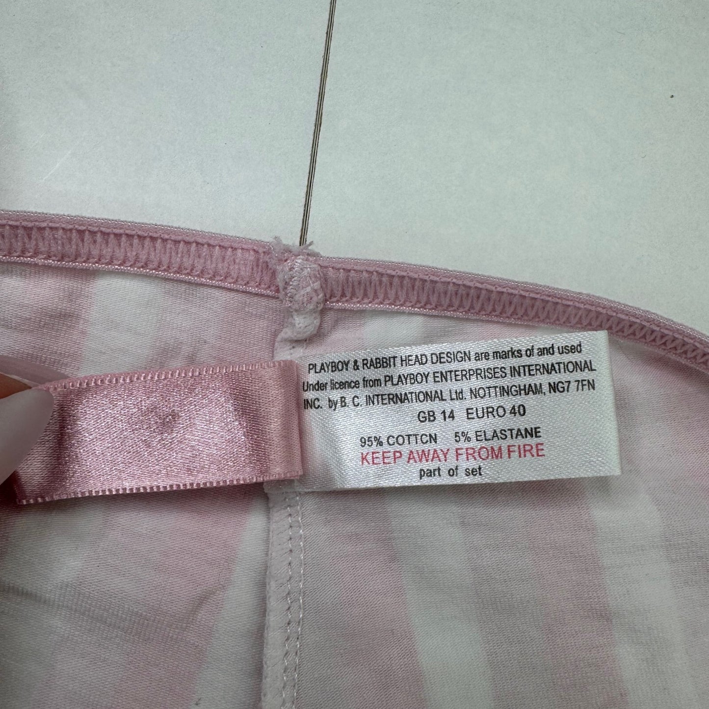 Y2K vintage Playboy knickers pants stripe pink white bow