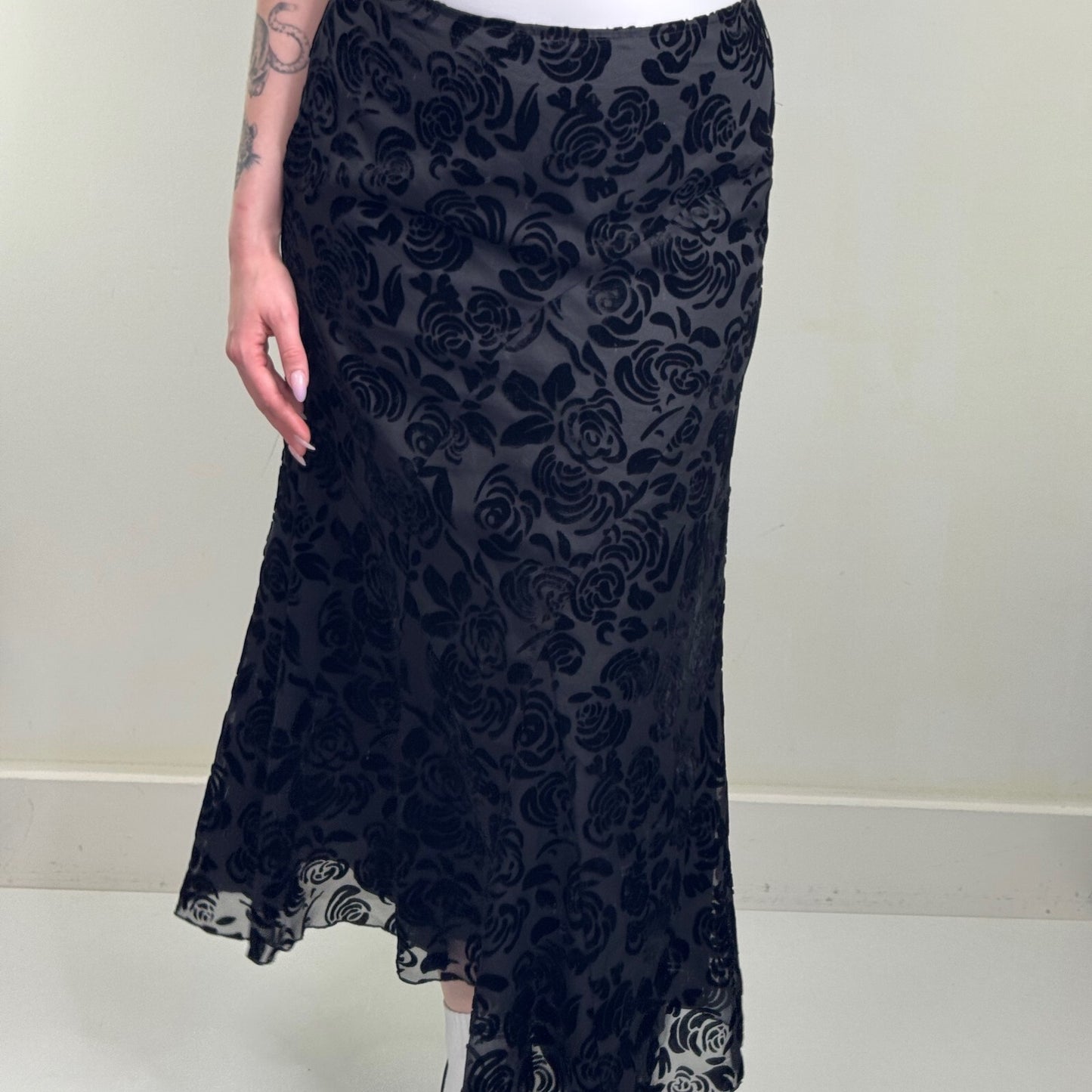 Y2K vintage Per Una maxi skirt a line velvet floral pattern double layer overlay