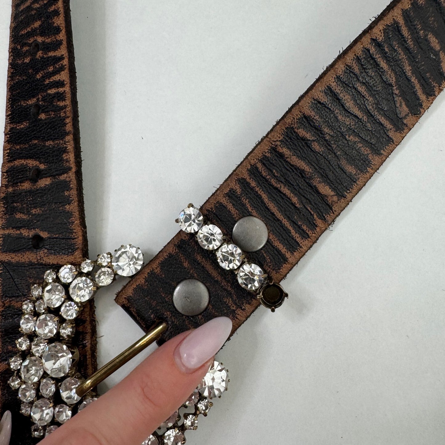Y2K vintage Martine Wester genuine leather belt rhinestone western distressed