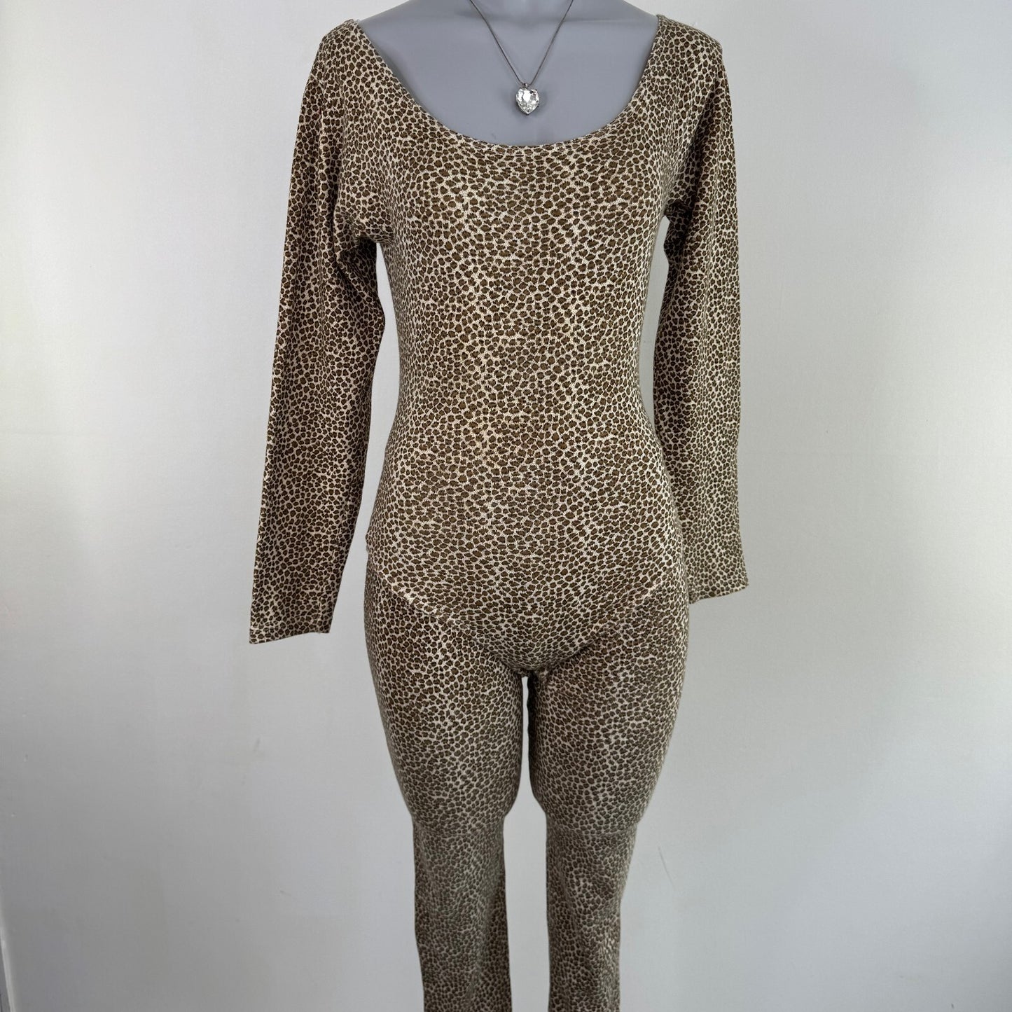 Y2K vintage leopard print bodysuit matching leggings long sleeve stretchy