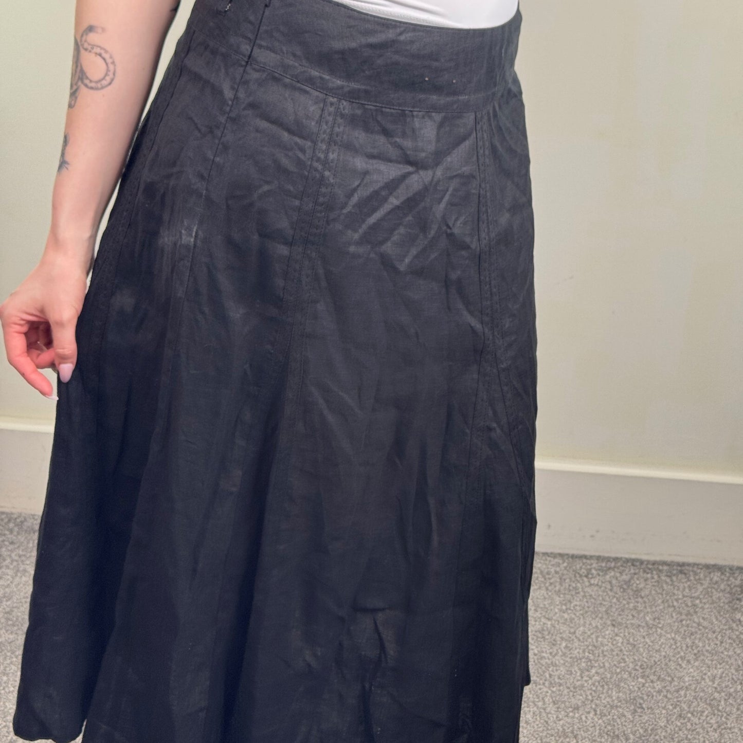 Y2K vintage 100% linen maxi skirt black a line lightweight summer long