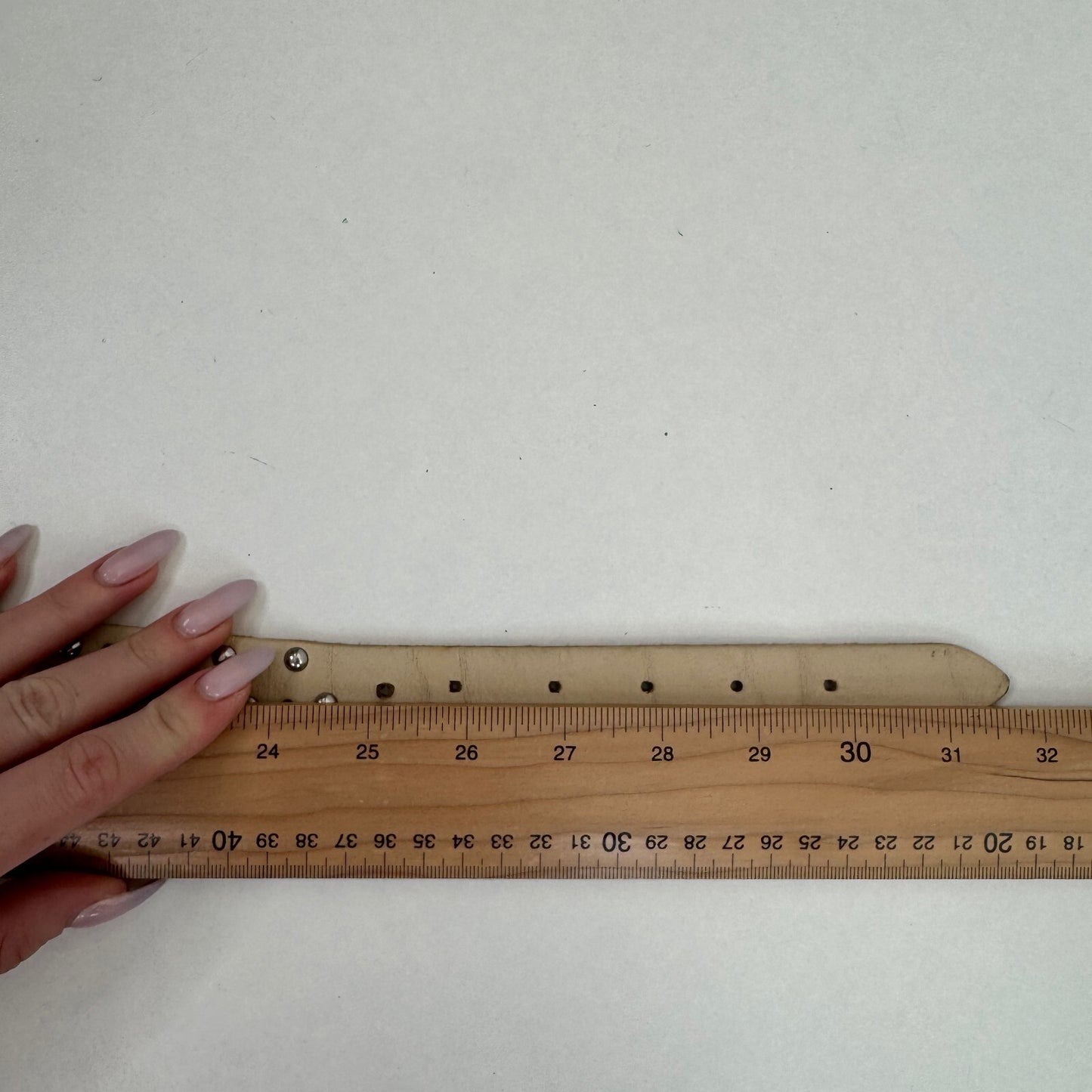 Vintage genuine leather belt studded western cream silver
