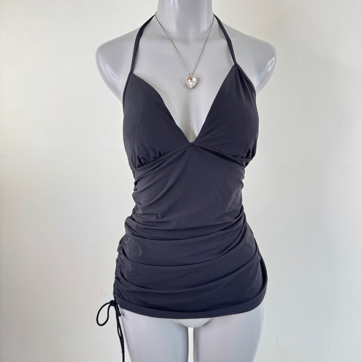 Vintage Gap tankini top ruched halter neck tie bow long length full coverage