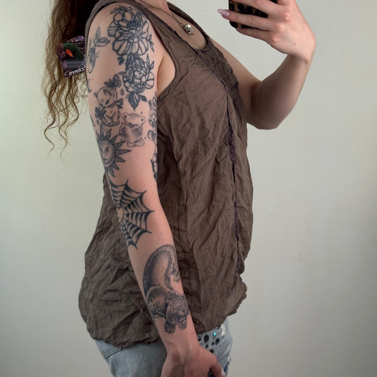 Vintage 100% linen tank top square neck ruffle button up sleeveless blouse