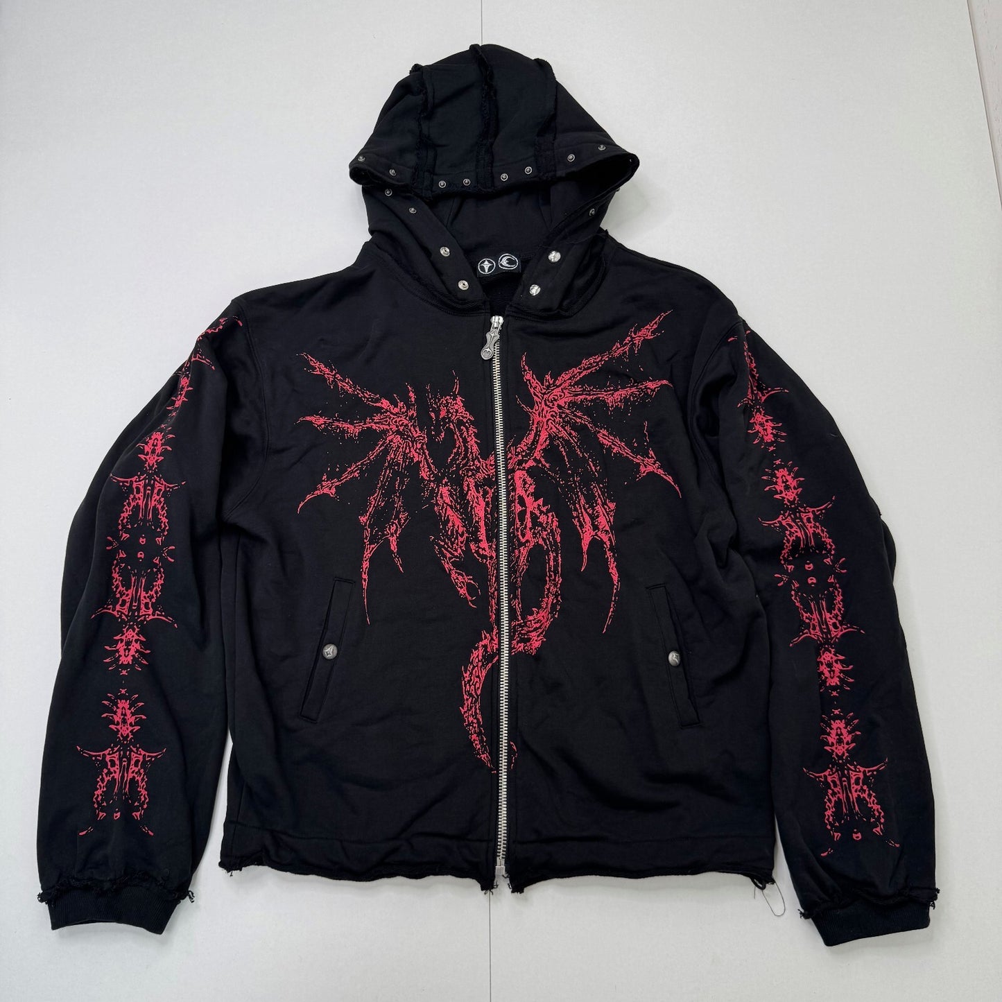 Thug Club dragon hoodie zip up studded red black graphic print