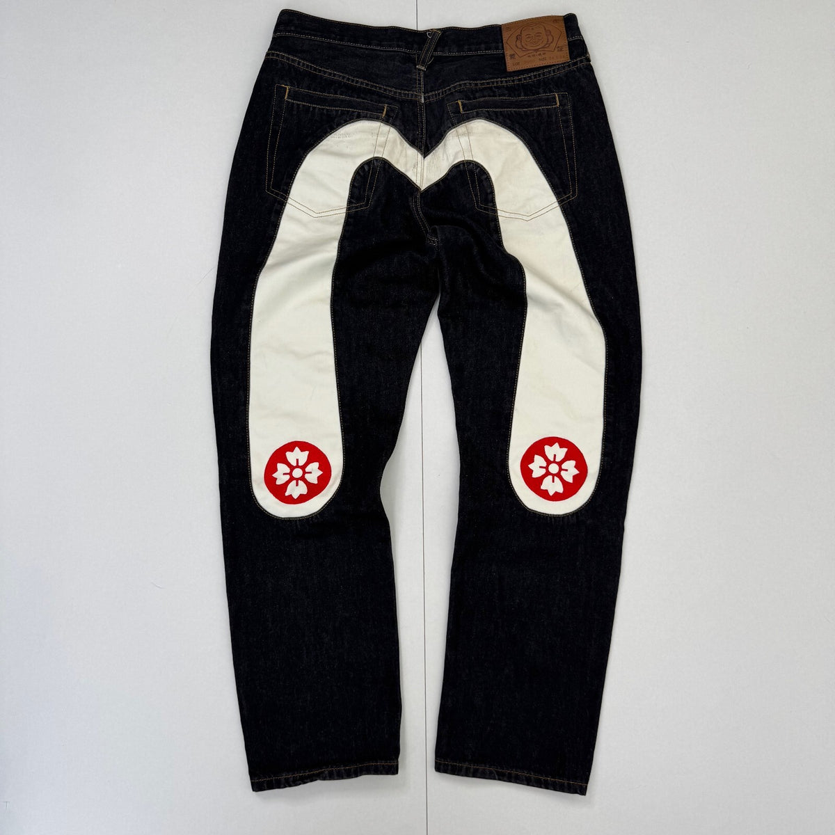 Y2K Vintage Evisu White Daicock Kamon Selvedge Jeans Dark Indigo Denim