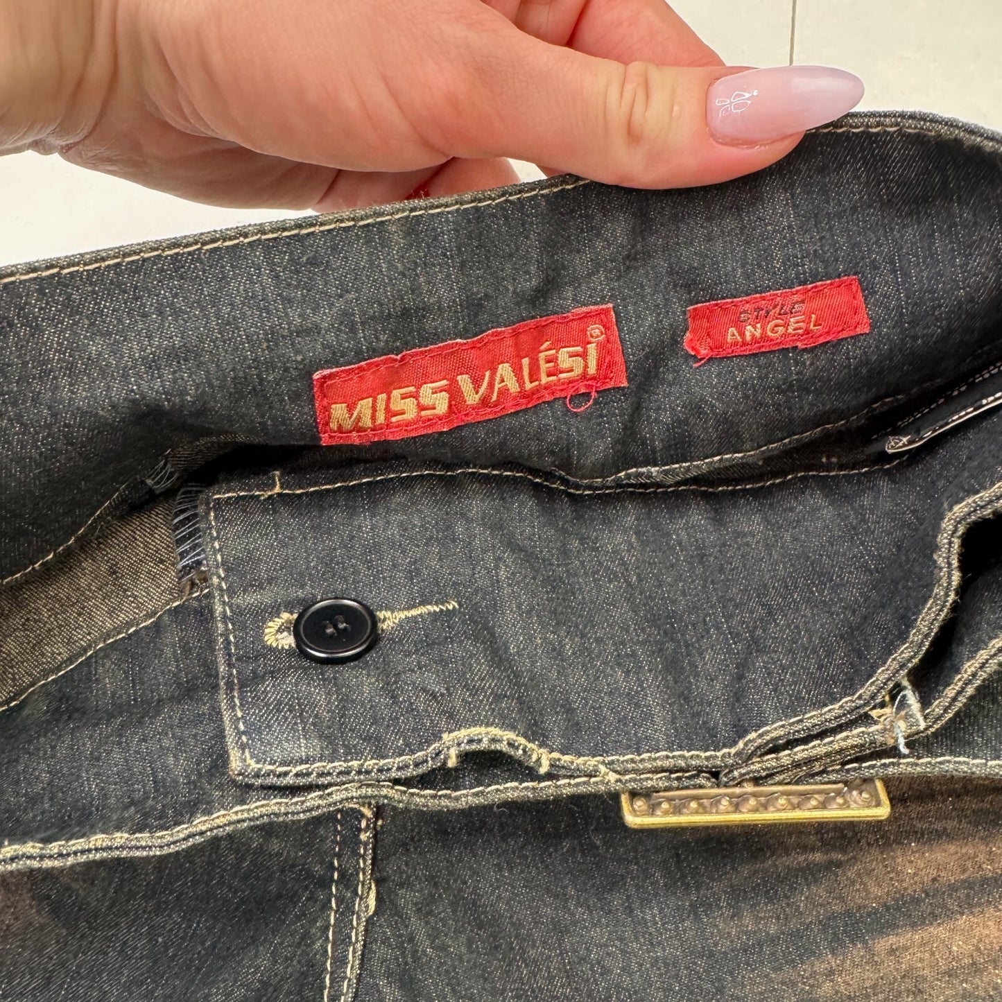 Y2K vintage bootcut denim jeans sparkly stretchy rhinestone belt glitter