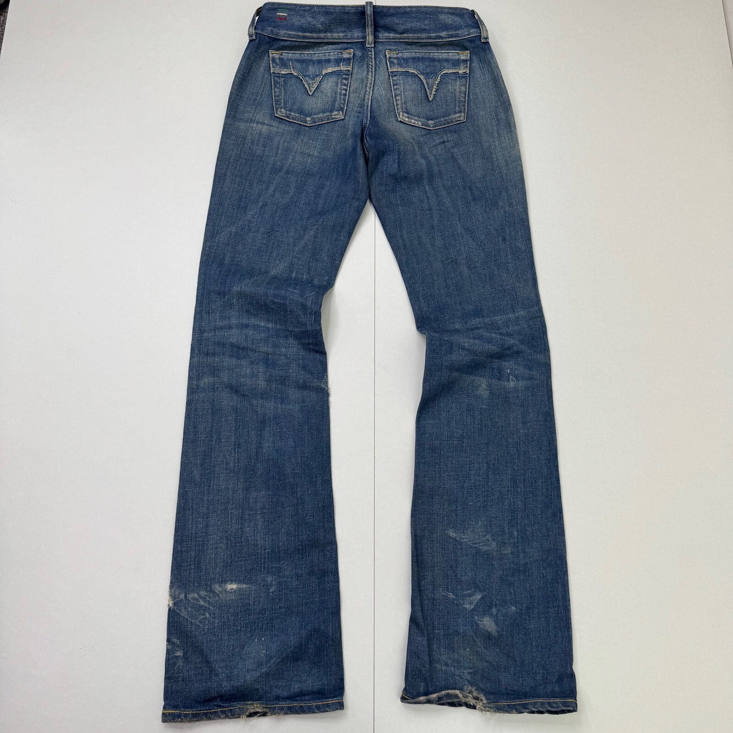 Y2K vintage Diesel bootcut denim jeans low rise faded blue wash belt buttons