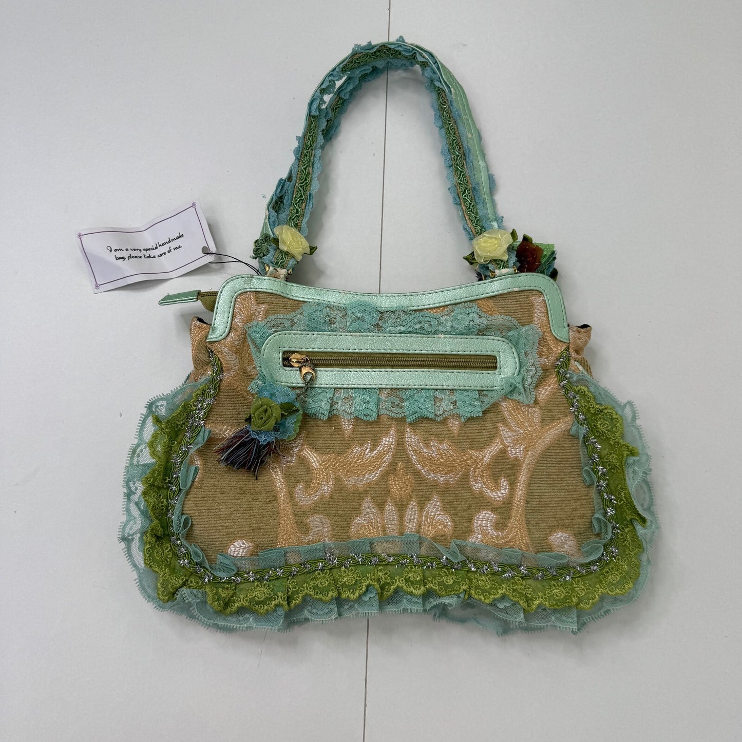 Y2K vintage small handbag coquette embellished boho lace frilly floral lolita