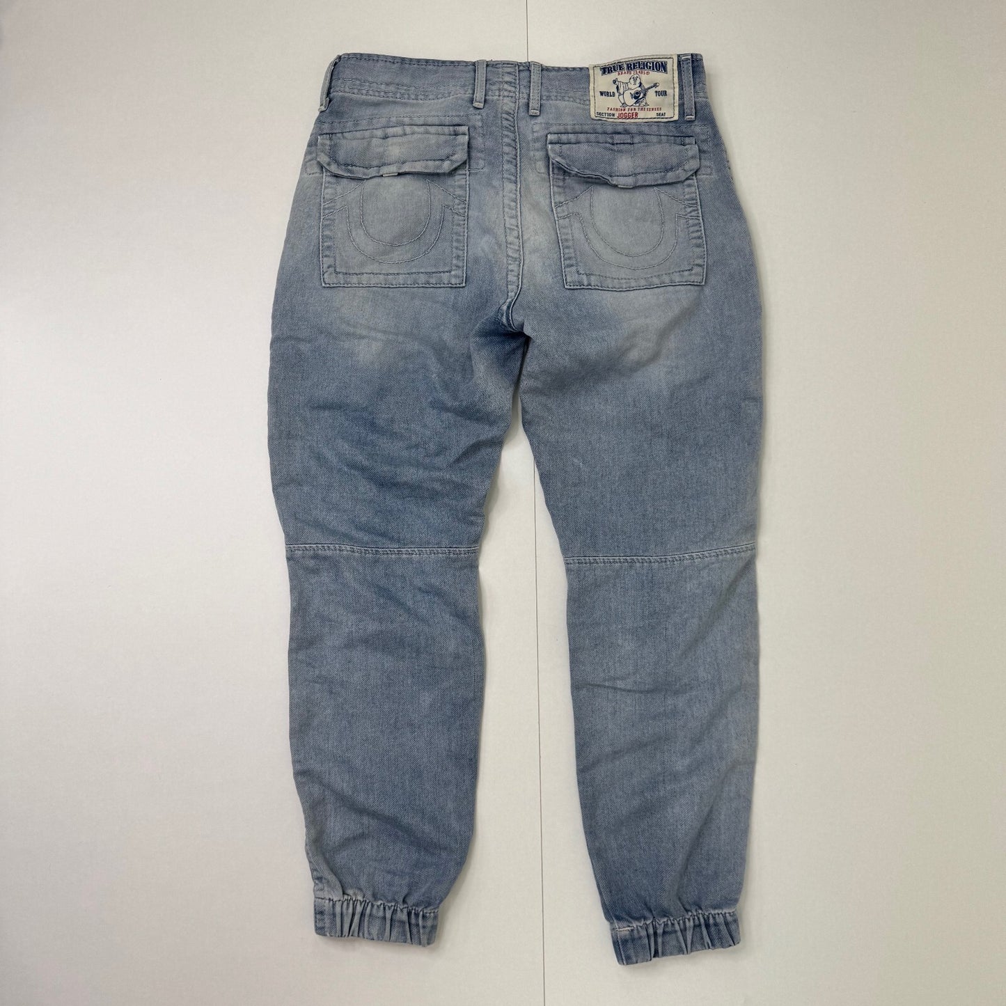 Y2K vintage True Religion denim joggers tracksuit bottoms drawstring light blue