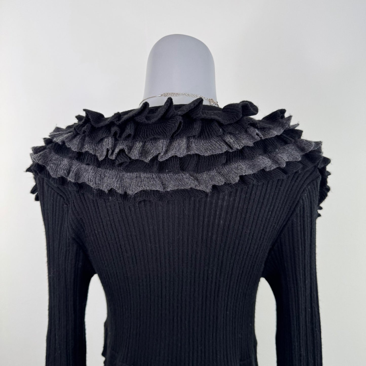 Y2K vintage Per Una cardigan wool blend long knit open bust bow ruffle frill