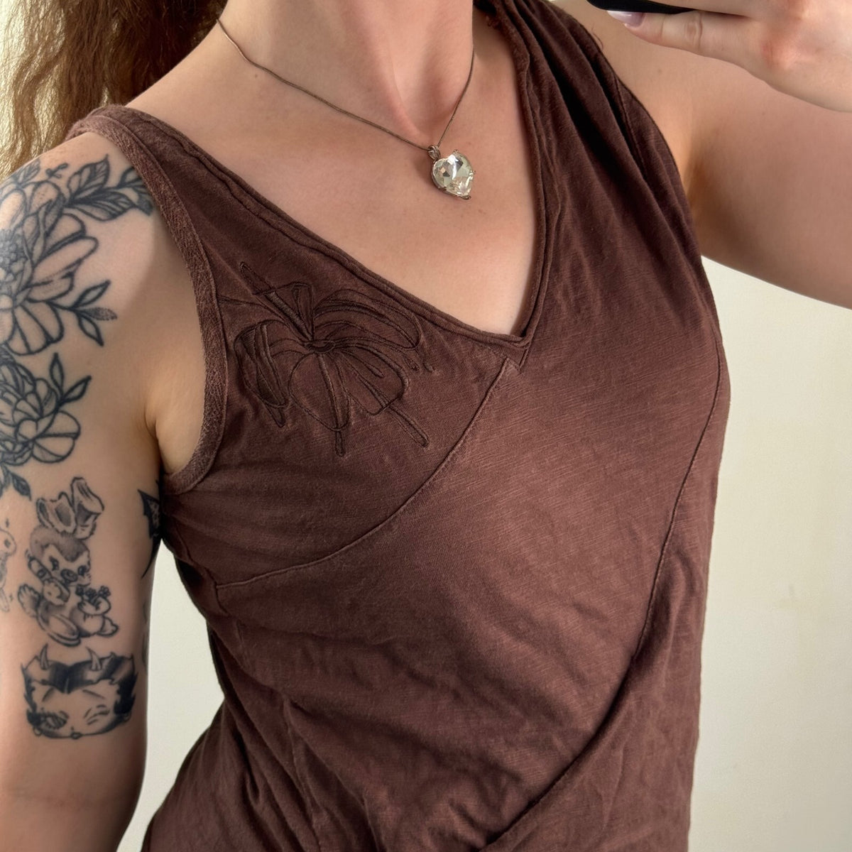 Y2K vintage tank top v neck wrap bow floral embroidery ruched asymmetrical