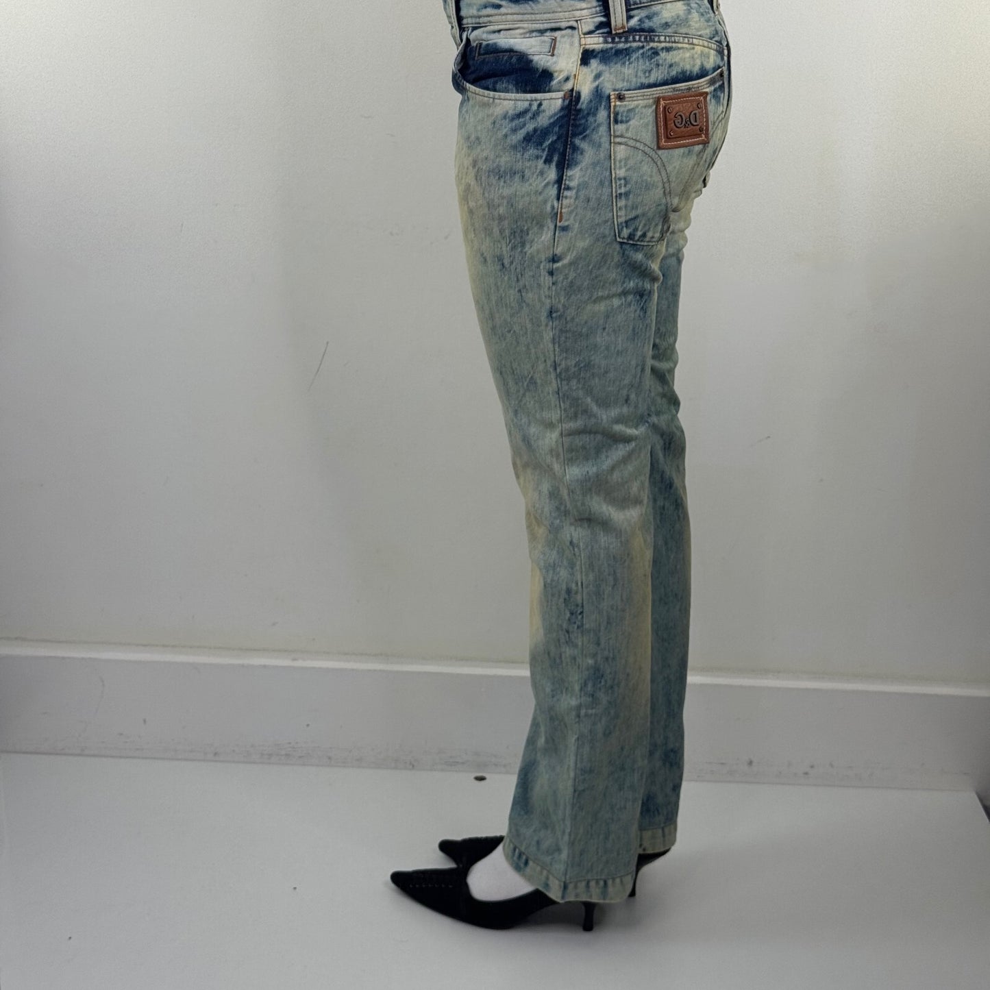 Y2K vintage Dolce & Gabbana bootcut denim jeans acid faded light blue wash