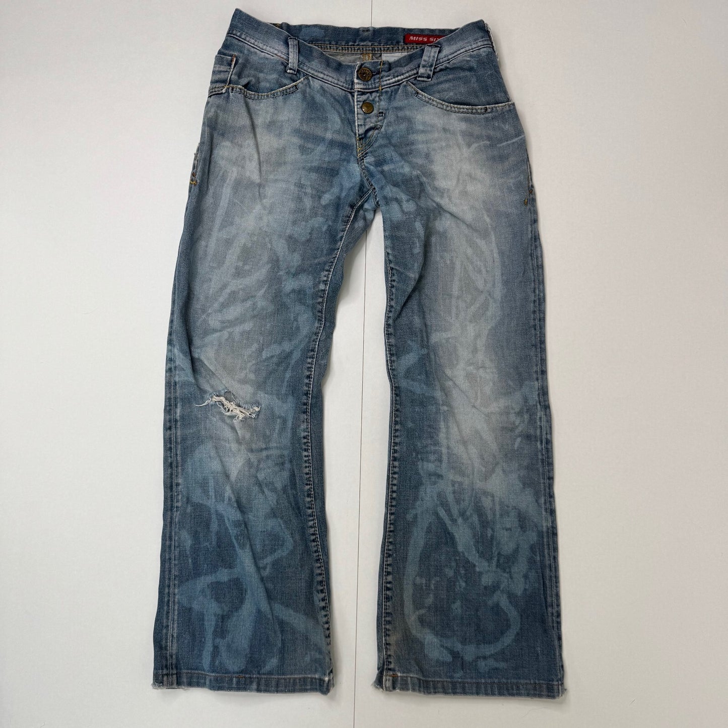 Y2K vintage Miss Sixty bootcut denim jeans low rise distressed baggy fit