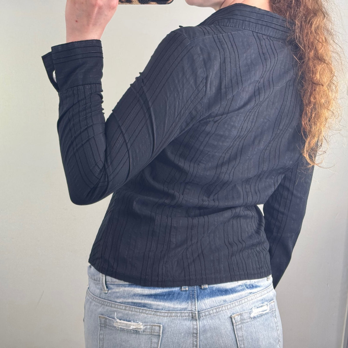 Y2K vintage blouse fitted long sleeve shirt stripe v neck collar office work