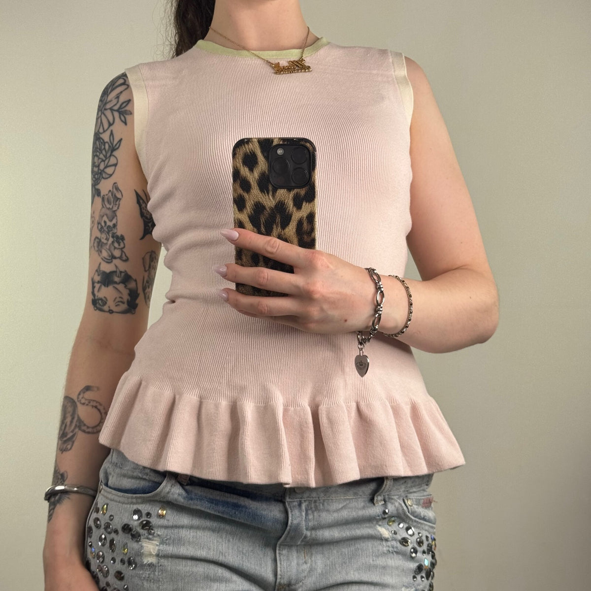Y2K vintage Ted Baker peplum top ribbed fitted frilly ruffle sleeveless