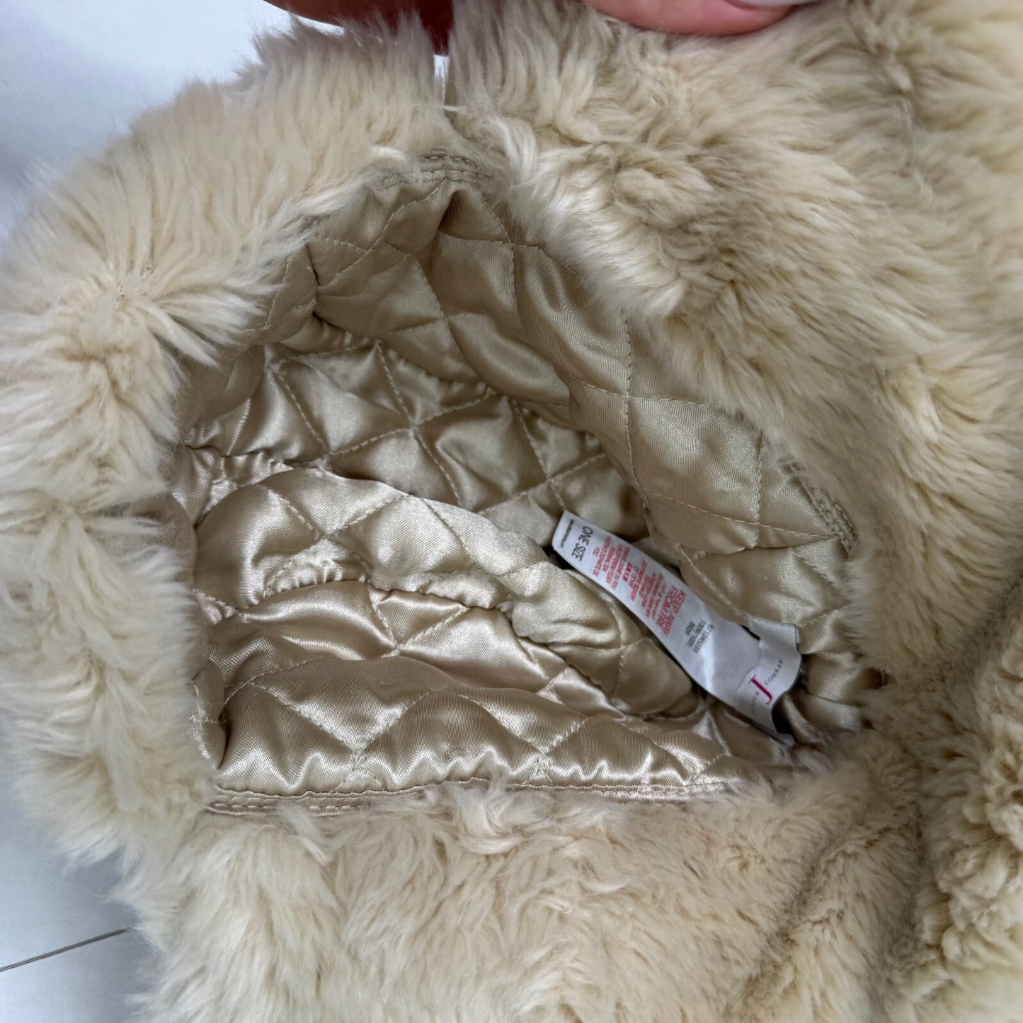 Y2K vintage trapper hat faux fur trim cable knit beige cream wool blend