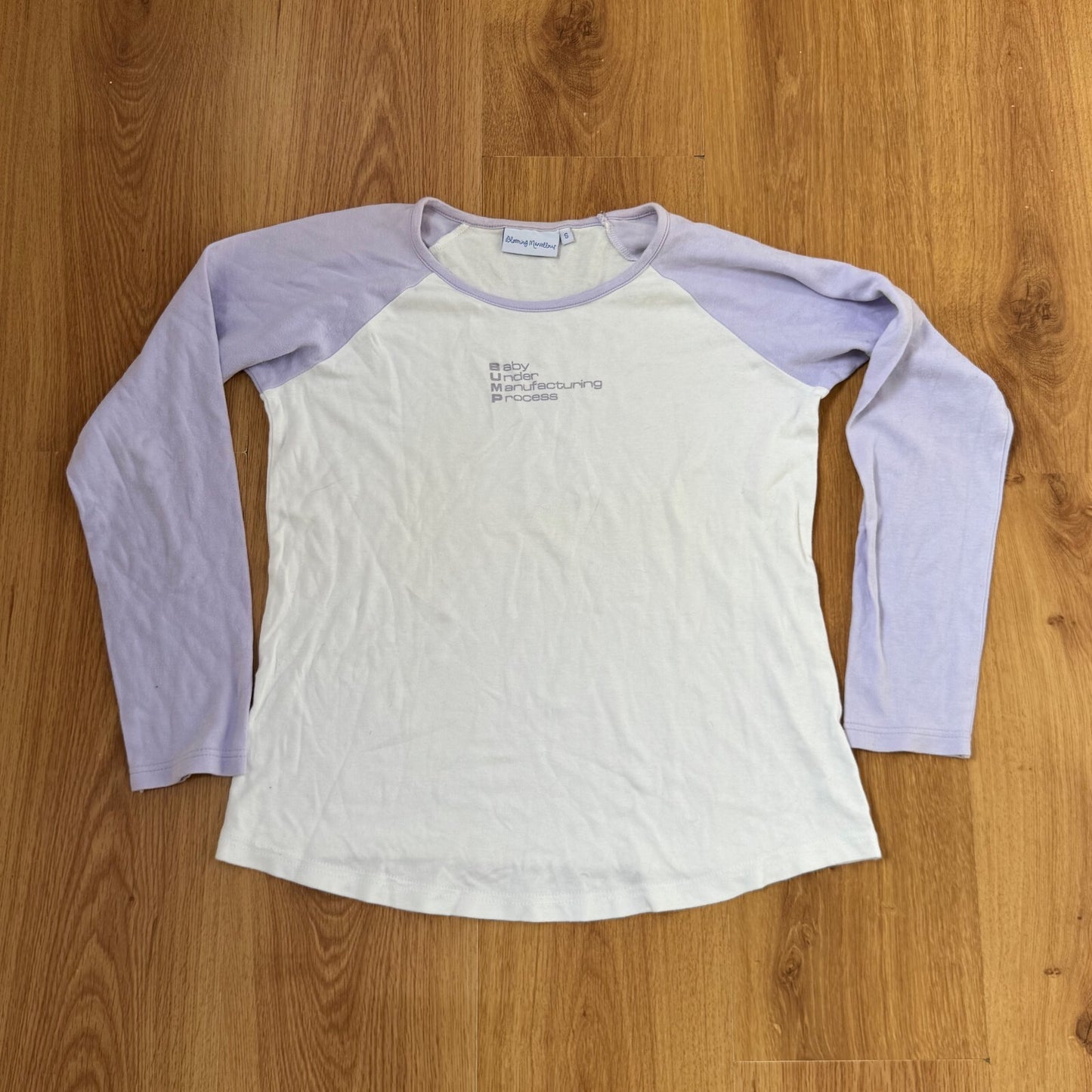 Y2K vintage maternity long sleeve top slogan baseball lilac white